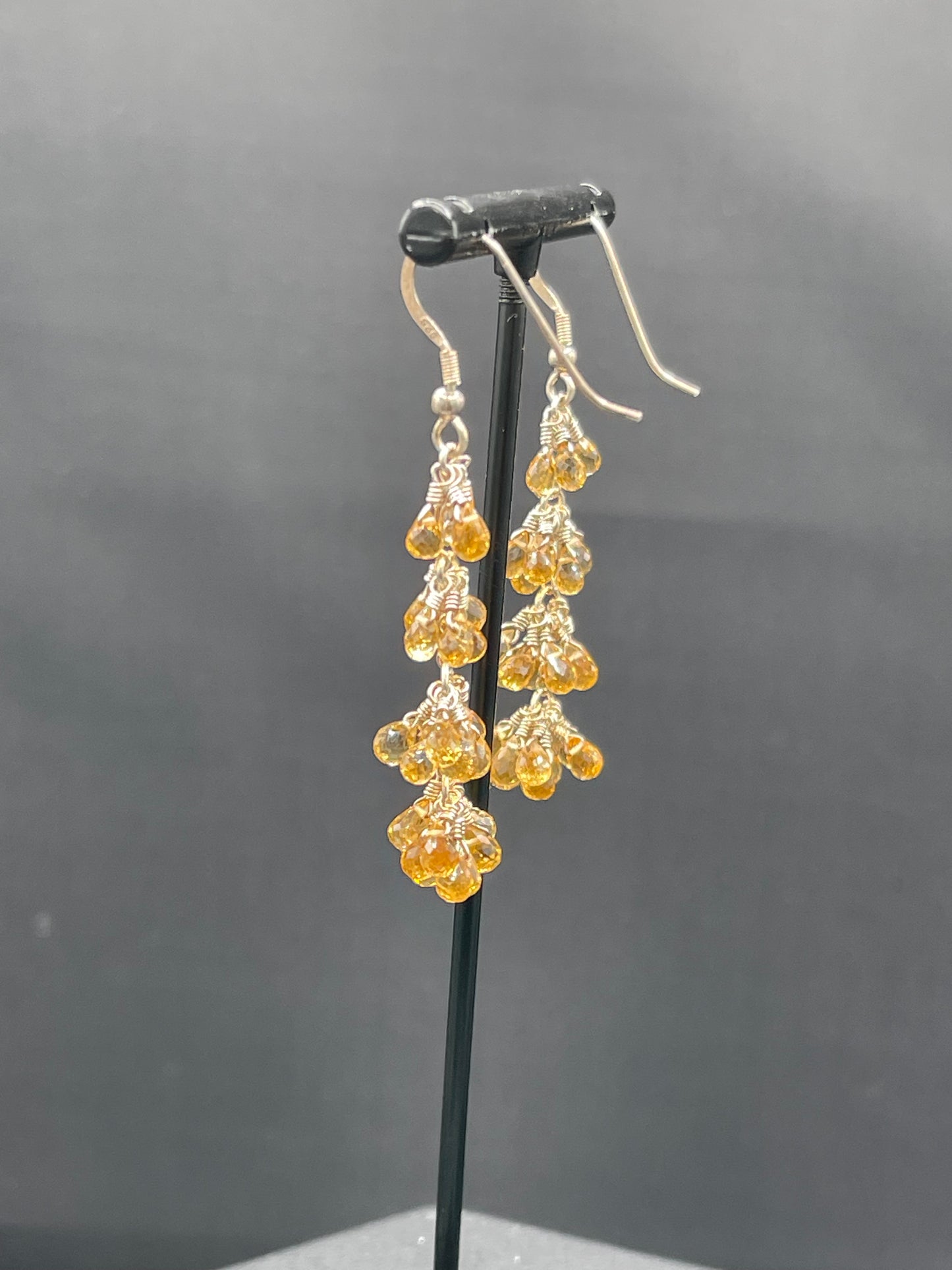 Natural Citrine Briolette Cut Sterling Silver Wire Wrapped Dangle Earrings