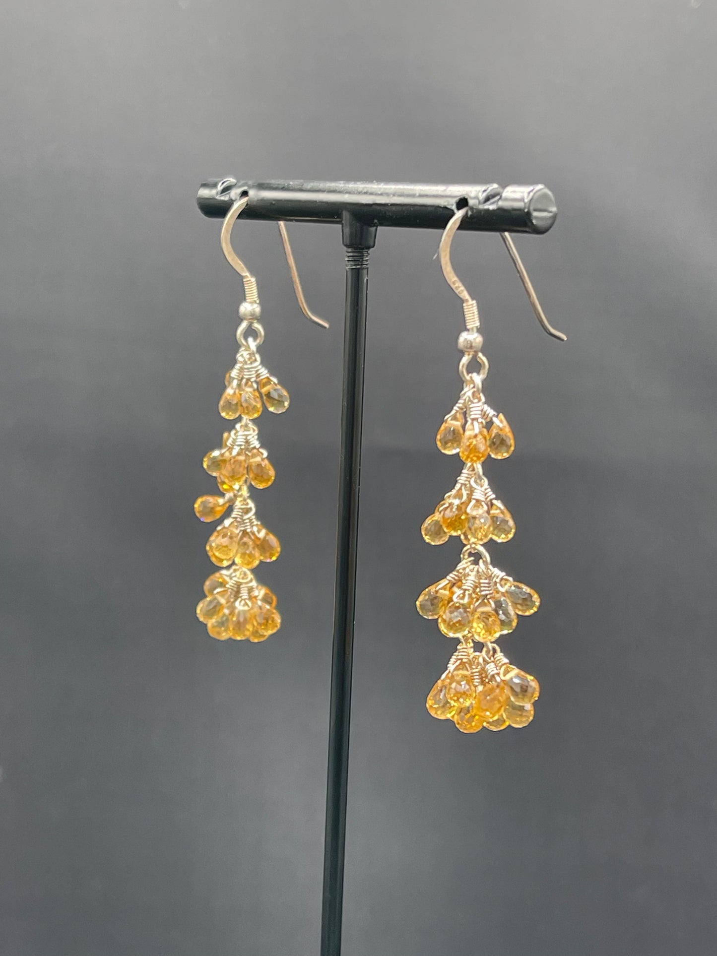 Natural Citrine Briolette Cut Sterling Silver Wire Wrapped Dangle Earrings