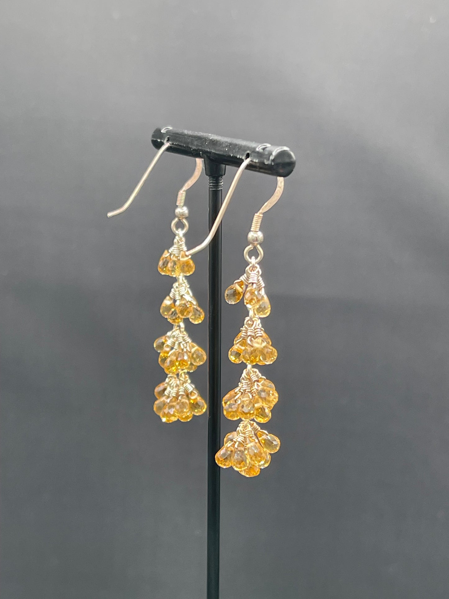 Natural Citrine Briolette Cut Sterling Silver Wire Wrapped Dangle Earrings