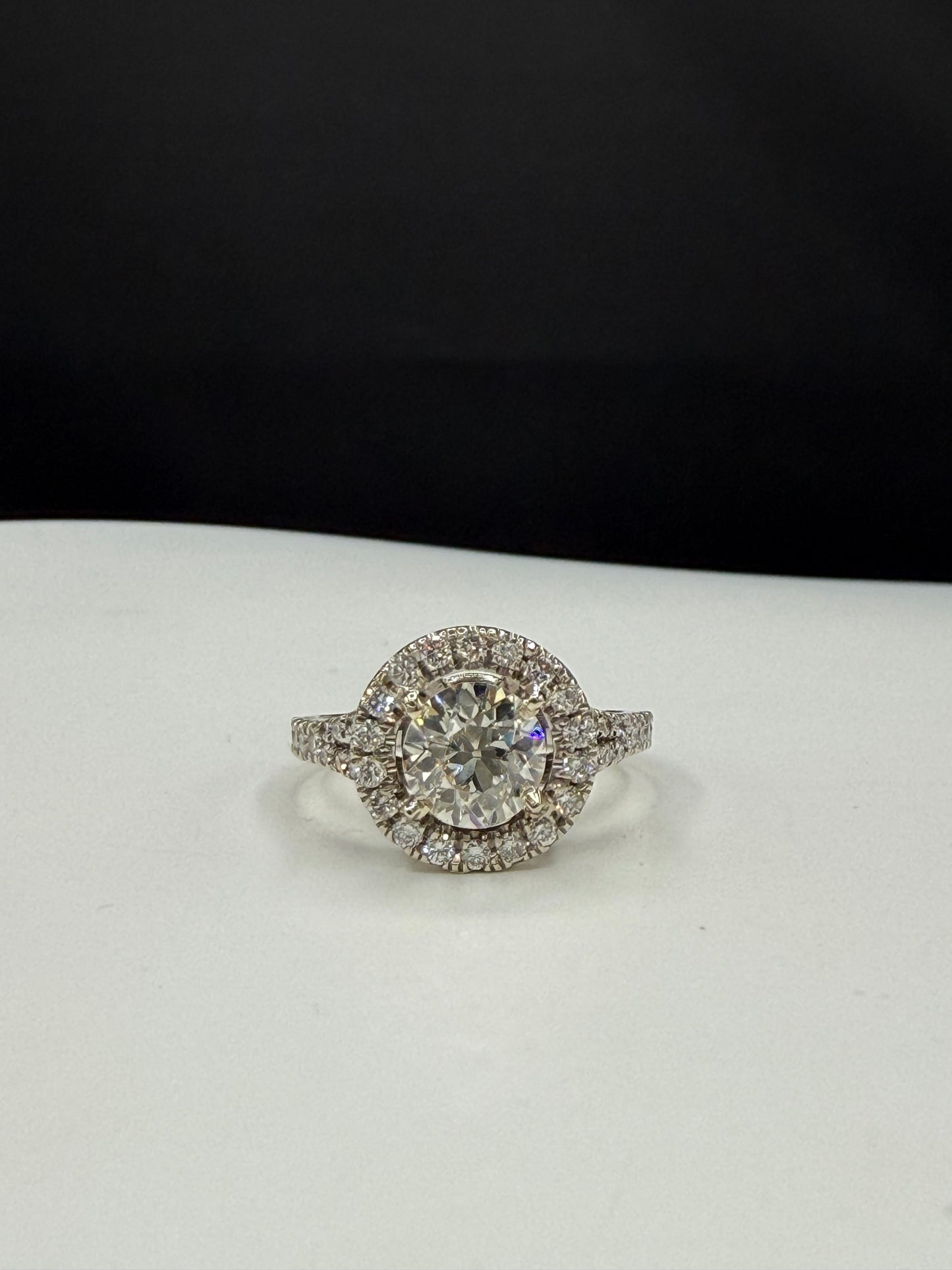 1.92 Carat Natural Diamond Old European Cut 18k White Gold Engagement Ring (Size 6.5)