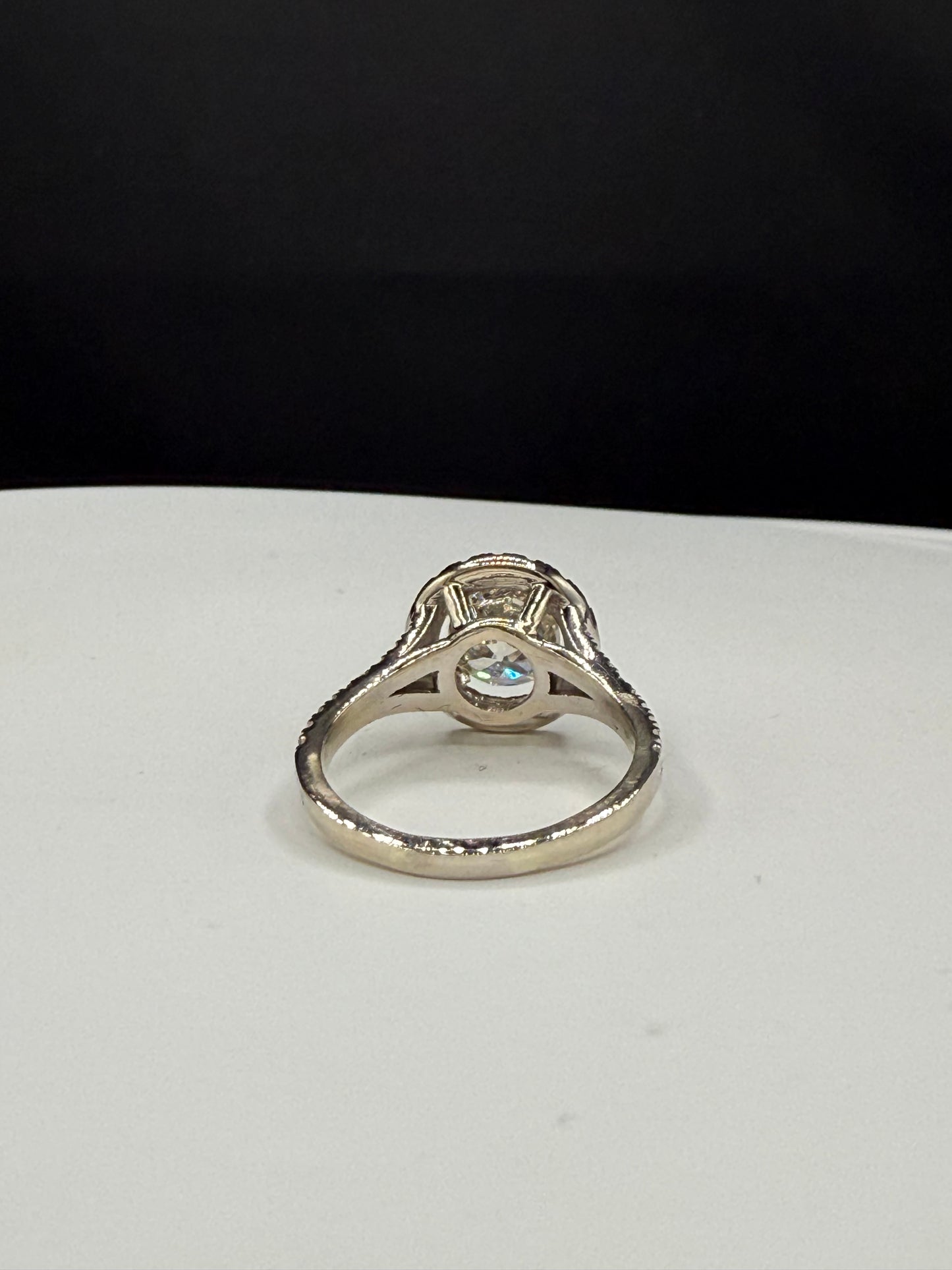 1.92 Carat Natural Diamond Old European Cut 18k White Gold Engagement Ring (Size 6.5)