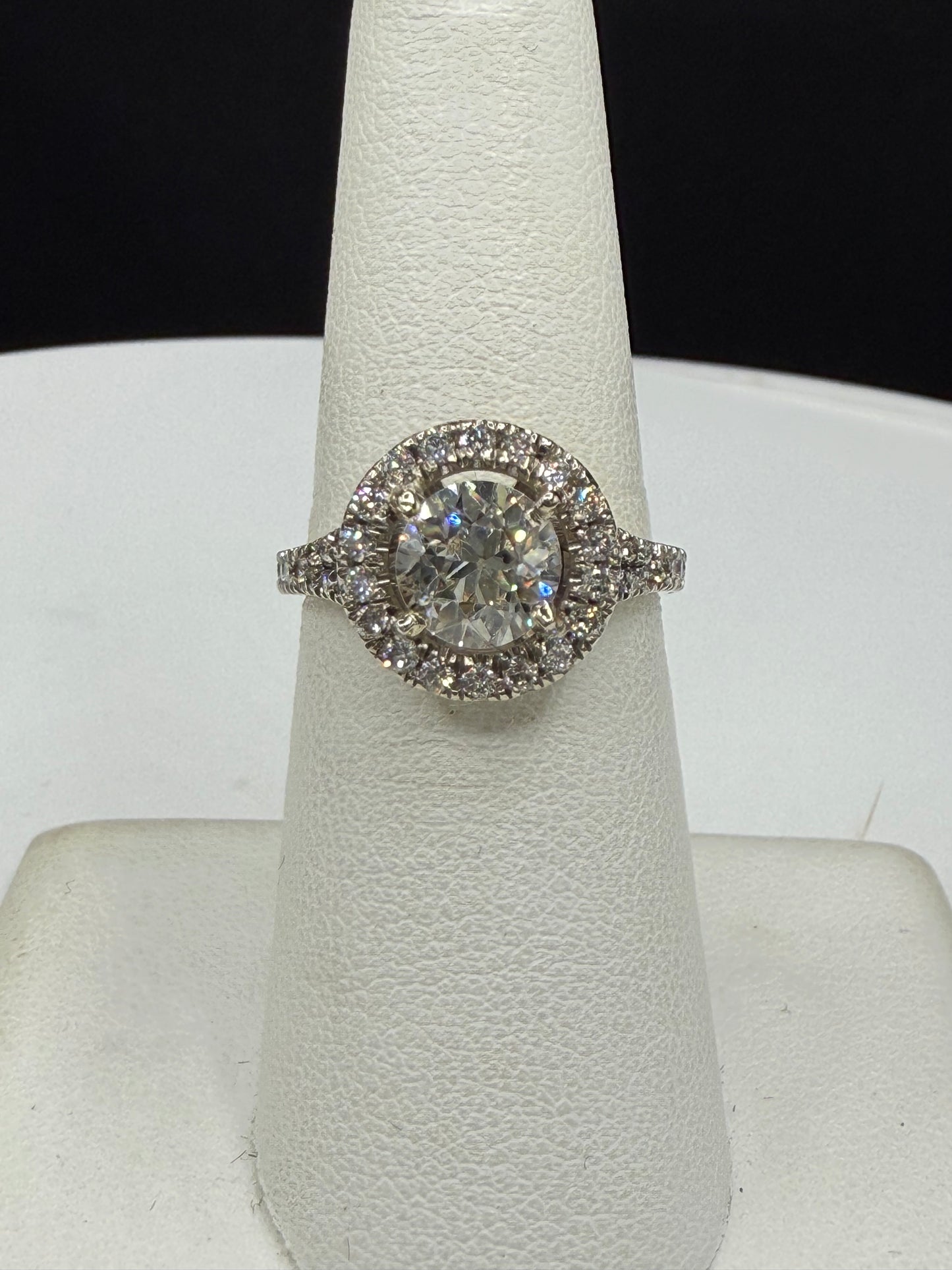 1.92 Carat Natural Diamond Old European Cut 18k White Gold Engagement Ring (Size 6.5)