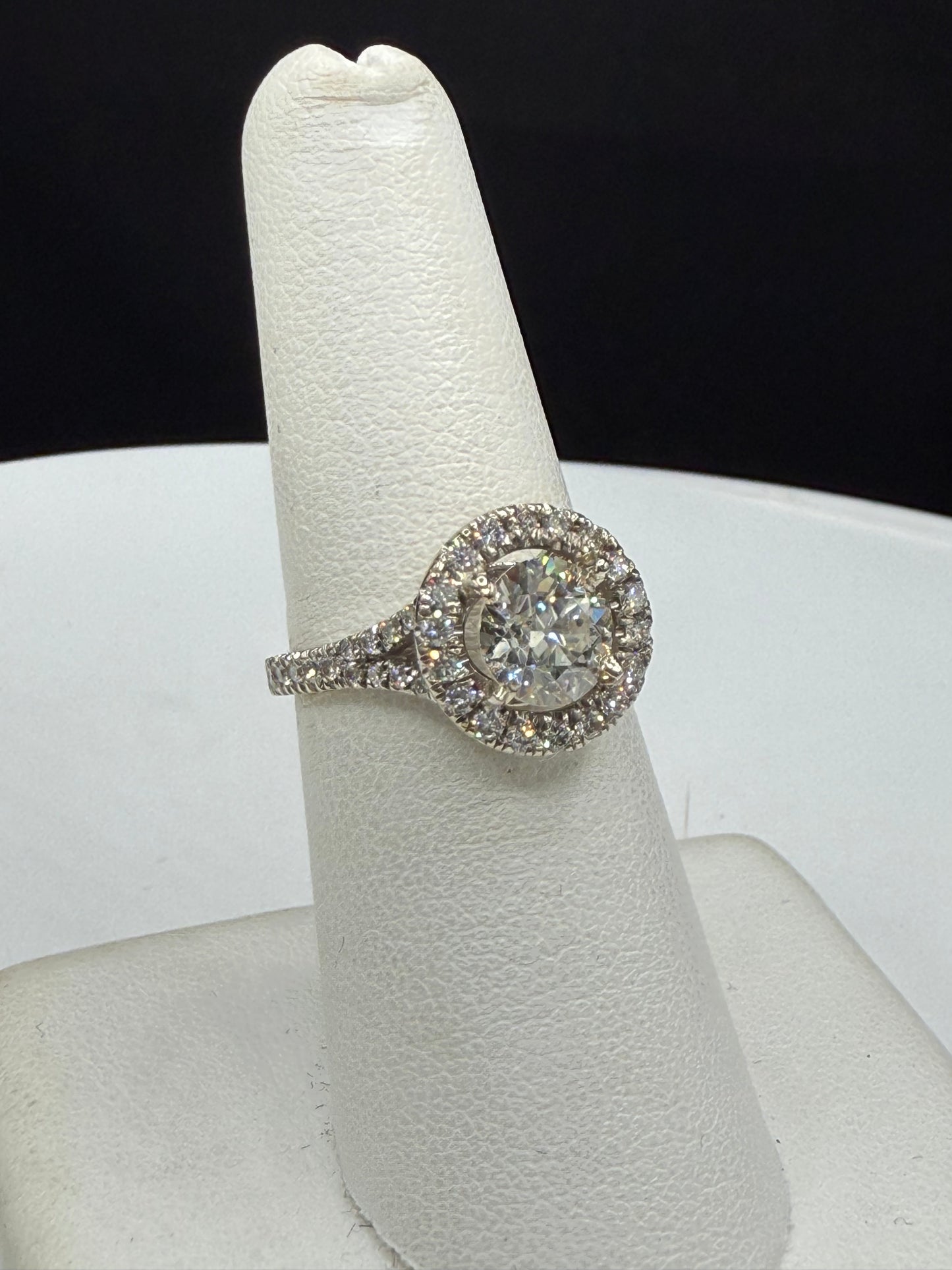 1.92 Carat Natural Diamond Old European Cut 18k White Gold Engagement Ring (Size 6.5)