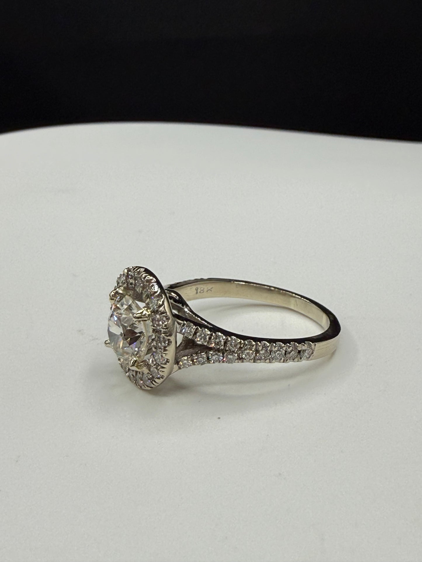 1.92 Carat Natural Diamond Old European Cut 18k White Gold Engagement Ring (Size 6.5)