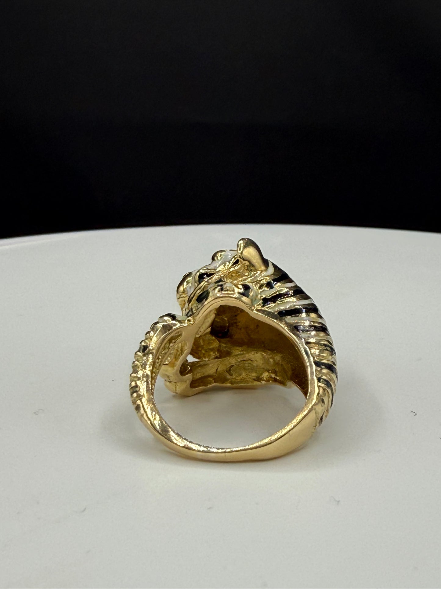 Vintage Hammerman Brothers 18K Gold Enamel Tiger Ring | Size 5
