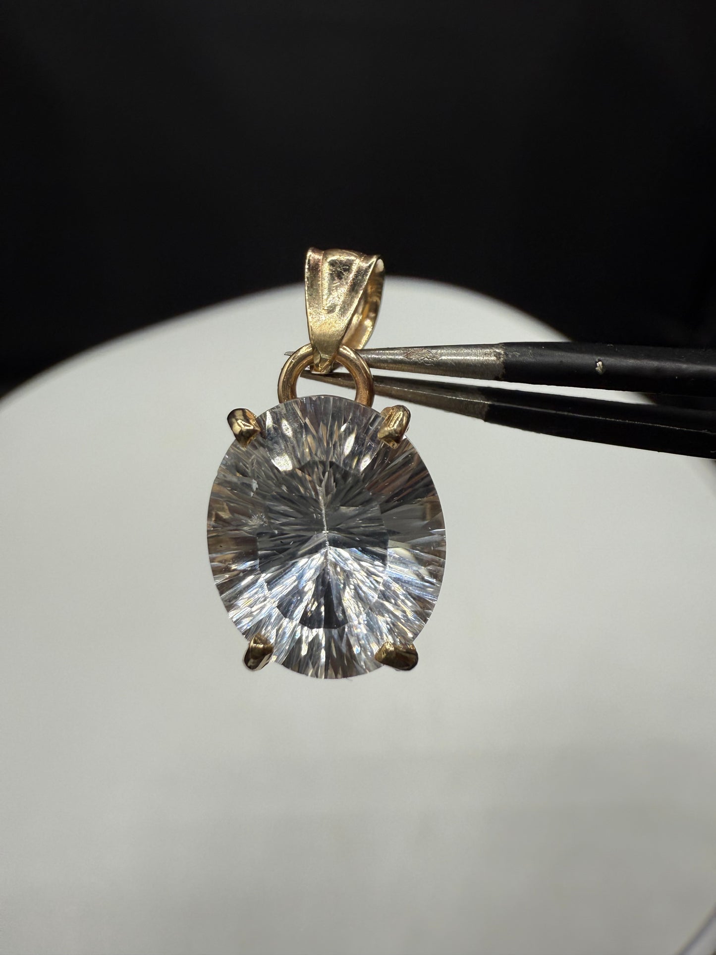 5.11 Carat Natural White Topaz 14k Yellow Gold Pendant | Fantasy Lasercut