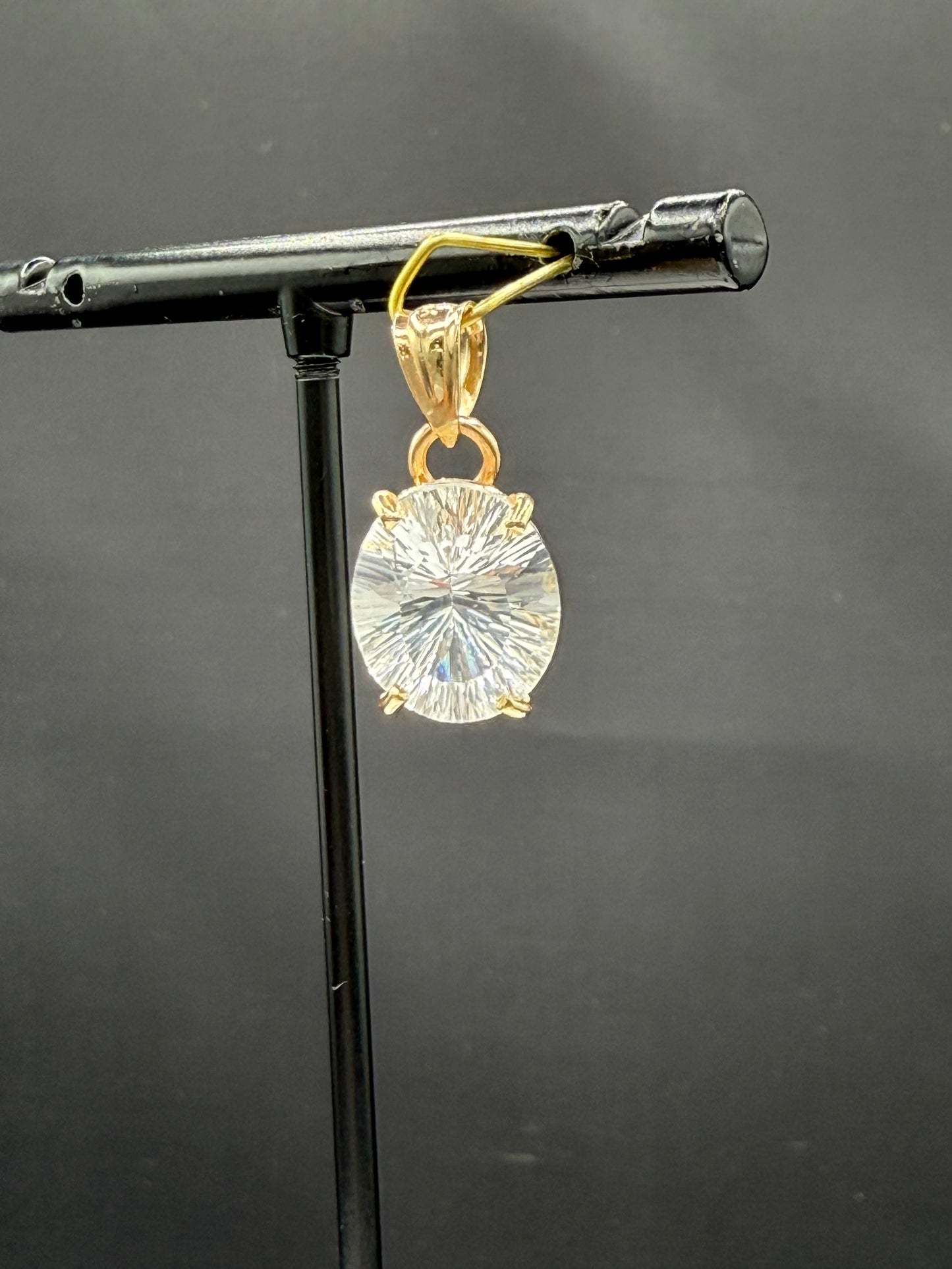 5.11 Carat Natural White Topaz 14k Yellow Gold Pendant | Fantasy Lasercut