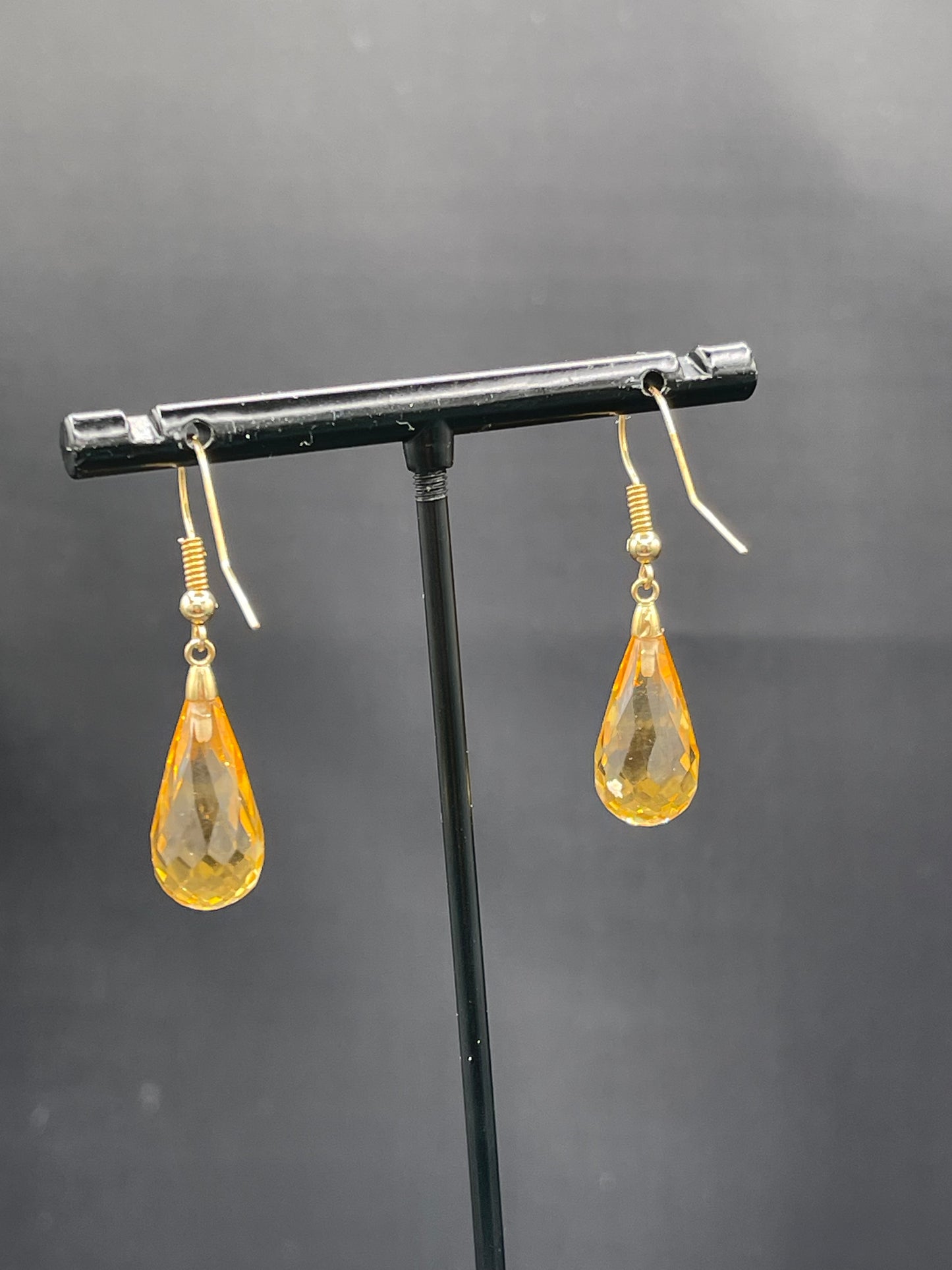 Natural Citrine Briolette 14k Yellow Gold Dangle Earrings