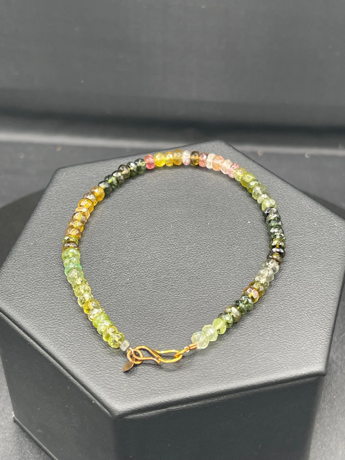 Natural Multi Color Tourmaline 18k Gold Clasp Beaded Bracelet