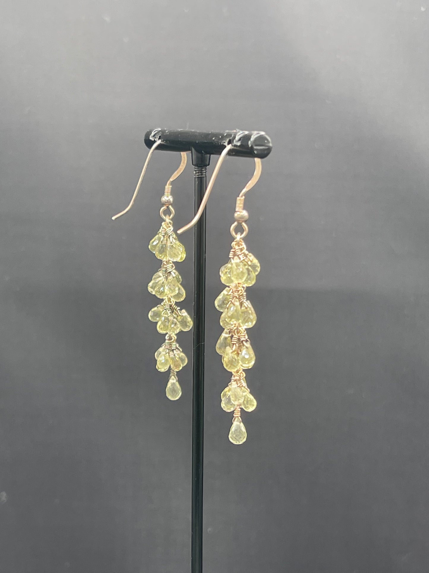 Natural Ouro Verde Quartz Briolette Sterling Silver Wire Wrapped Dangle Earrings