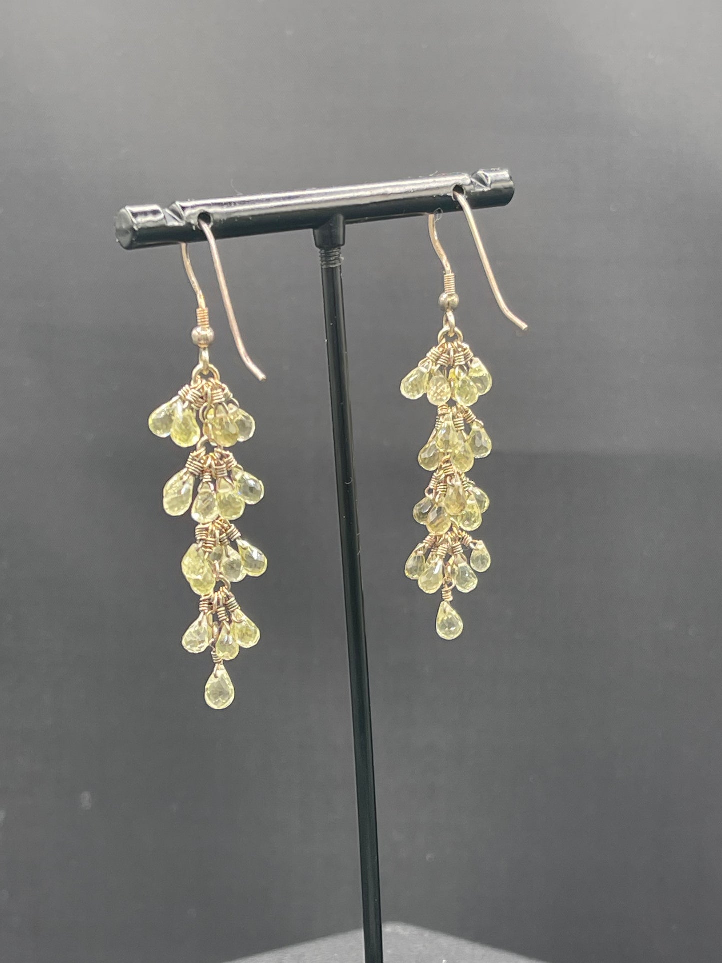 Natural Ouro Verde Quartz Briolette Sterling Silver Wire Wrapped Dangle Earrings