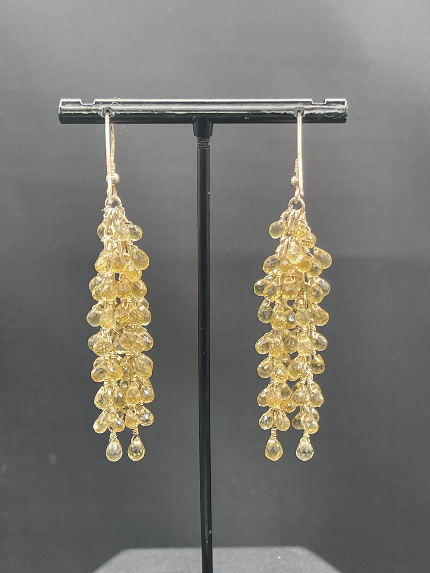 Natural Citrine Briolette Sterling Silver Wire Wrapped Dangle Earrings