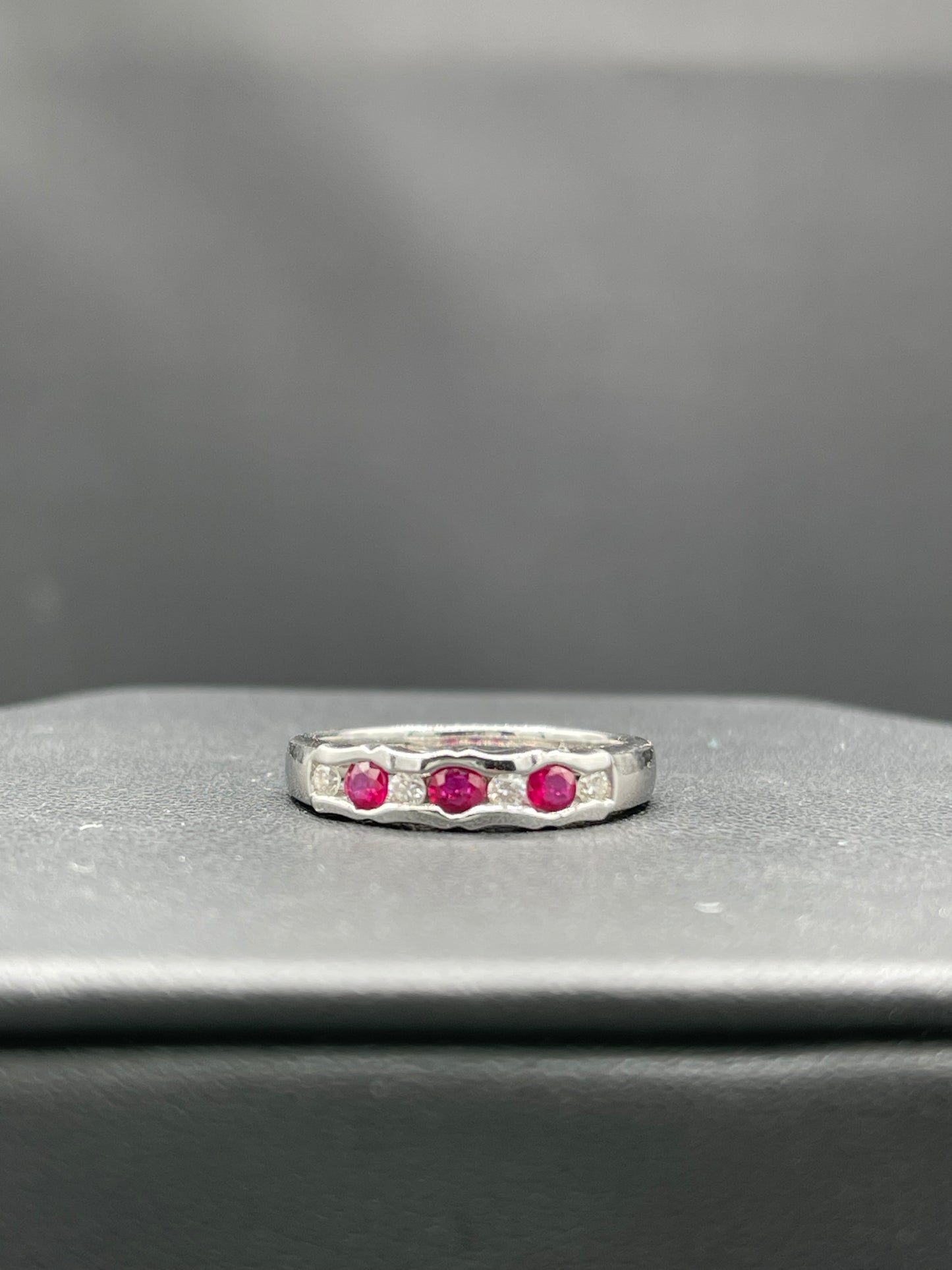 Natural Ruby & Diamond 14k White Gold Ring (Size 6.75)