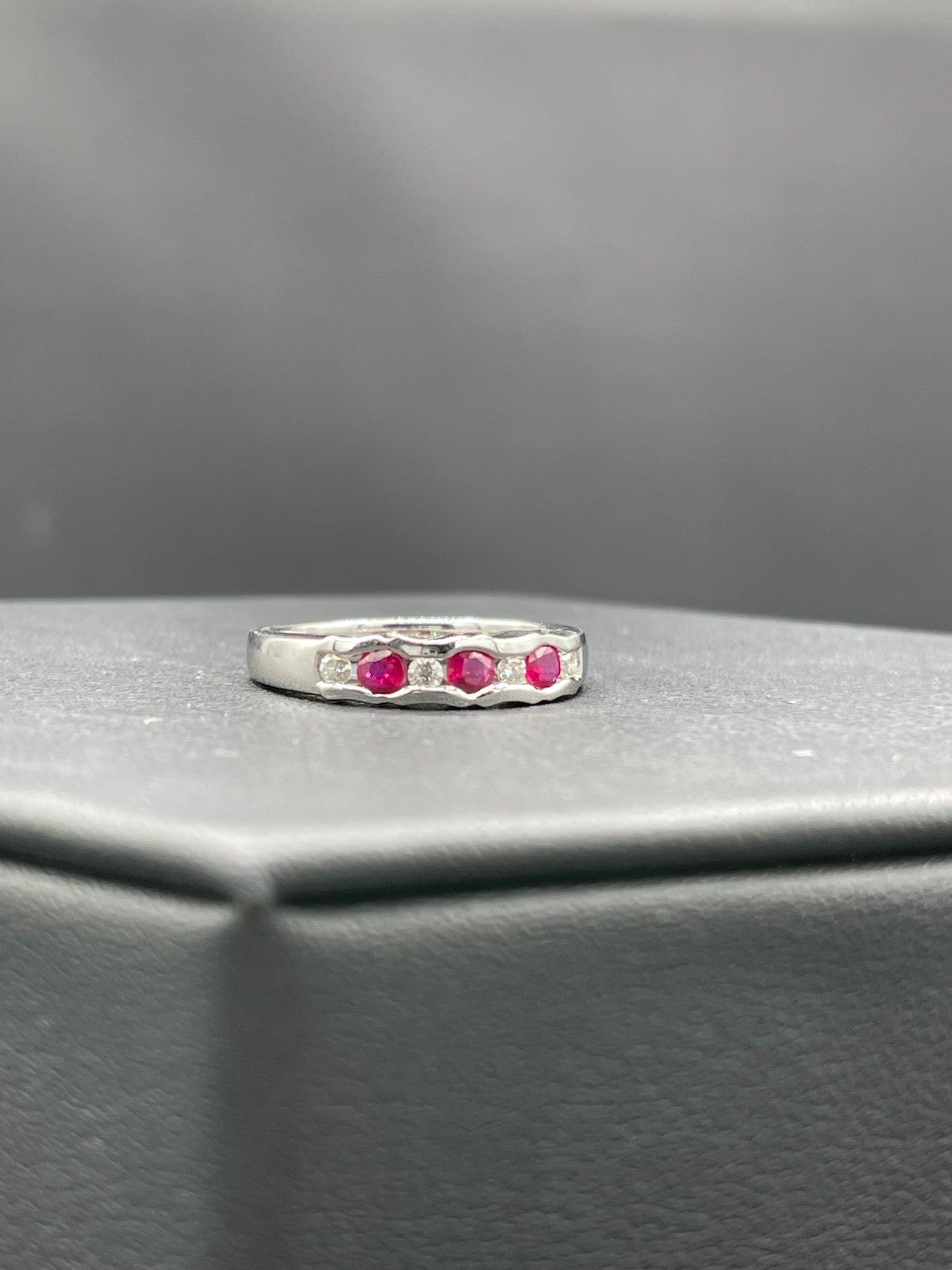 Natural Ruby & Diamond 14k White Gold Ring (Size 6.75)