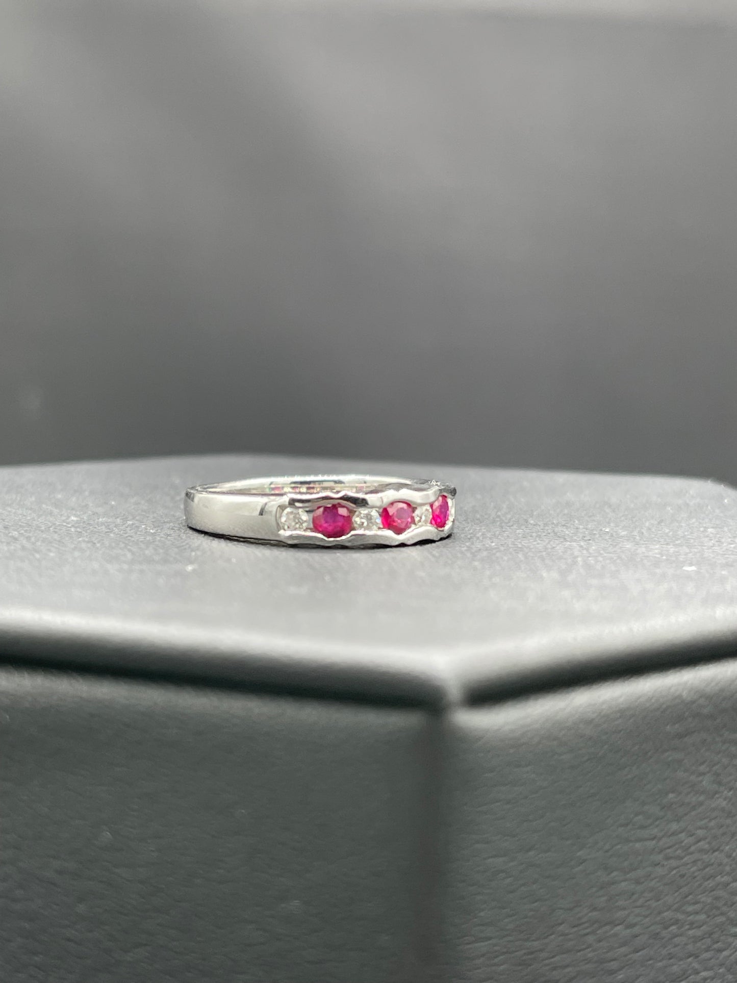 Natural Ruby & Diamond 14k White Gold Ring (Size 6.75)