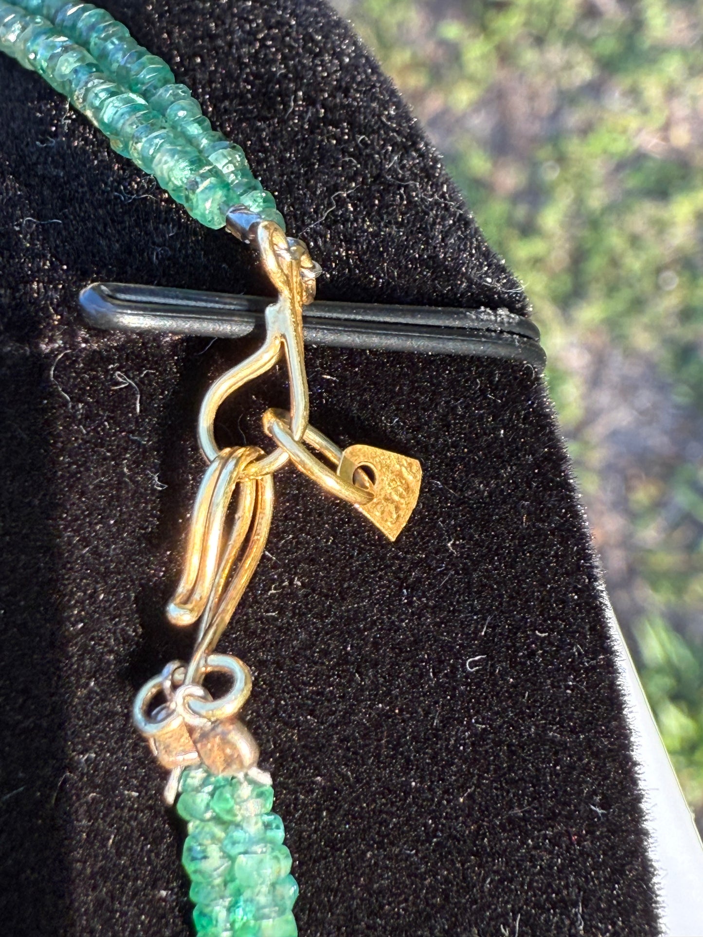 Natural Emerald Double-Strand Faceted Bead Necklace with 18K Gold Clasp | 19”