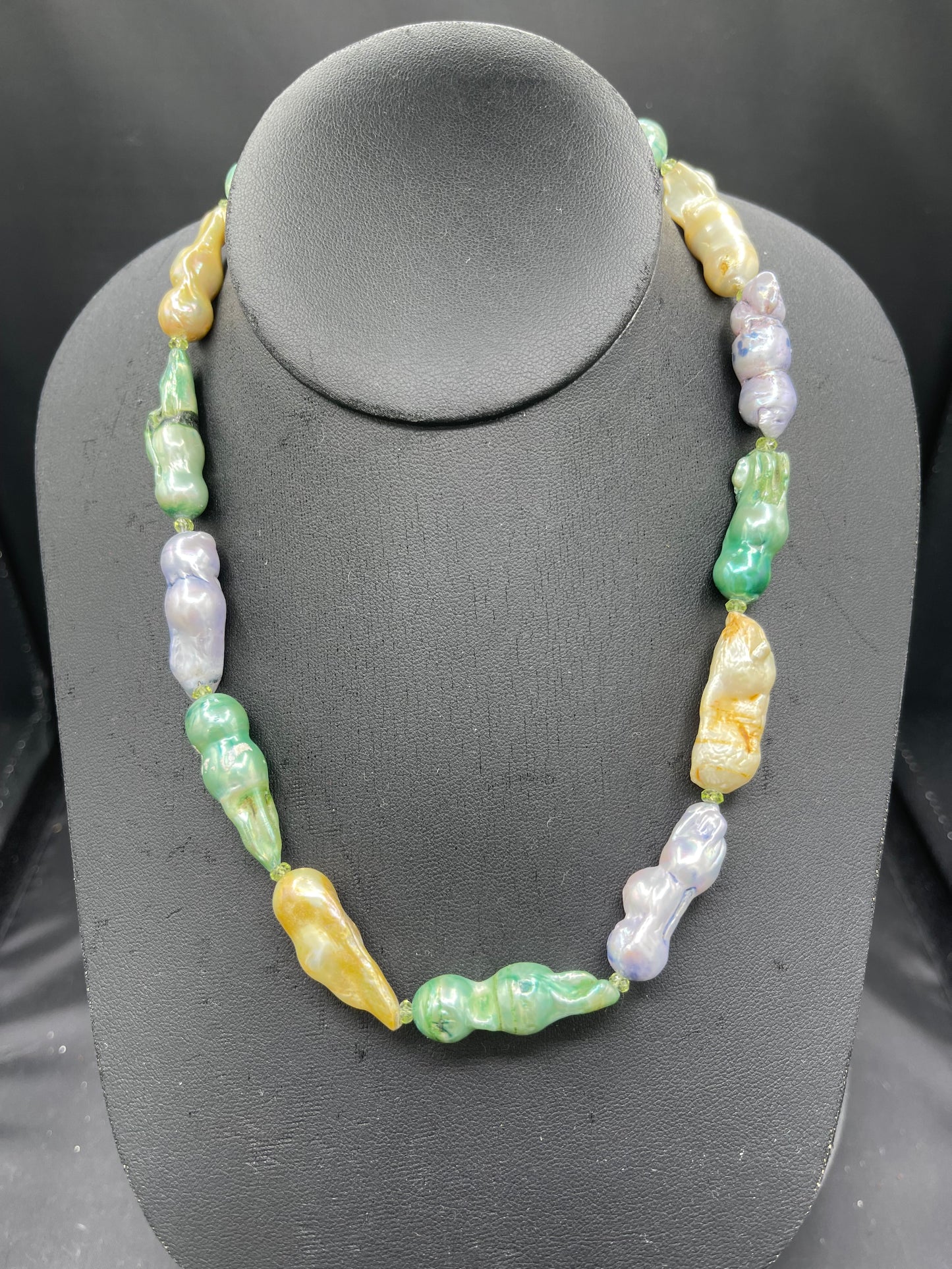 Natural Freshwater Pearl & Peridot Sterling Silver Vermeil Clasp Beaded Necklace