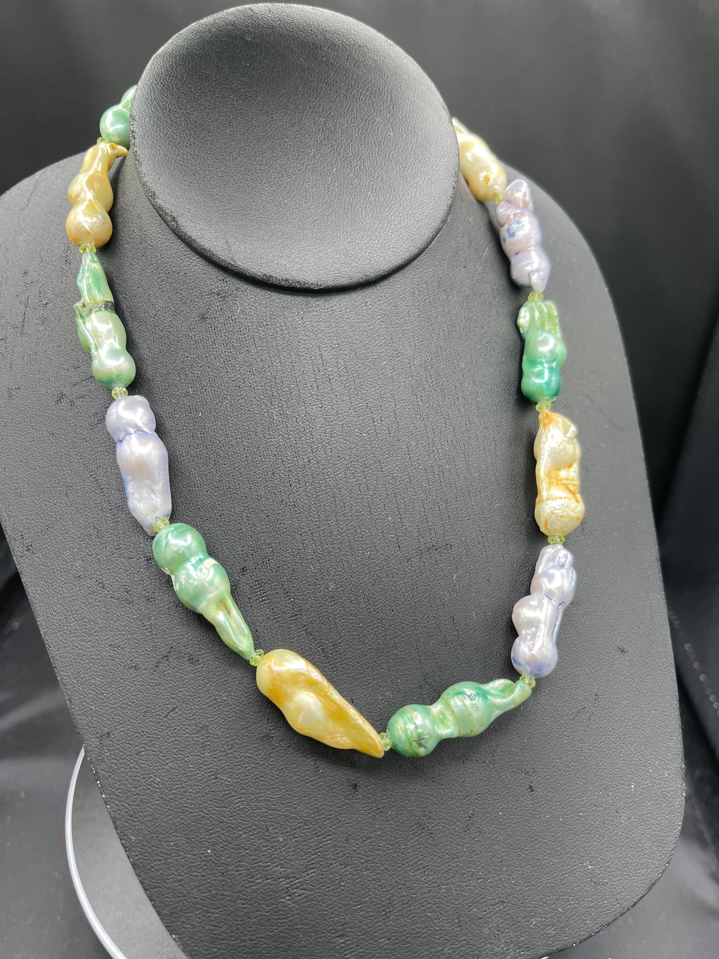 Natural Freshwater Pearl & Peridot Sterling Silver Vermeil Clasp Beaded Necklace