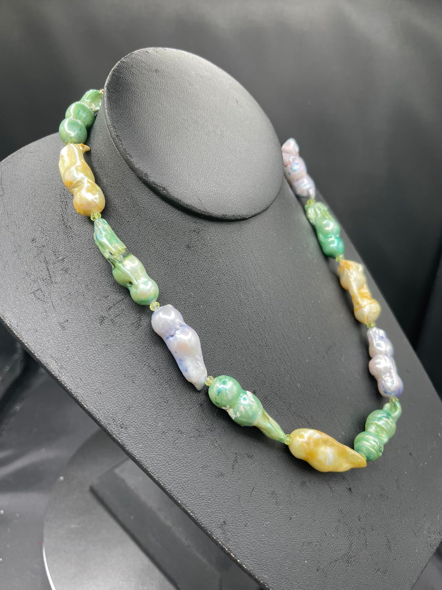 Natural Freshwater Pearl & Peridot Sterling Silver Vermeil Clasp Beaded Necklace