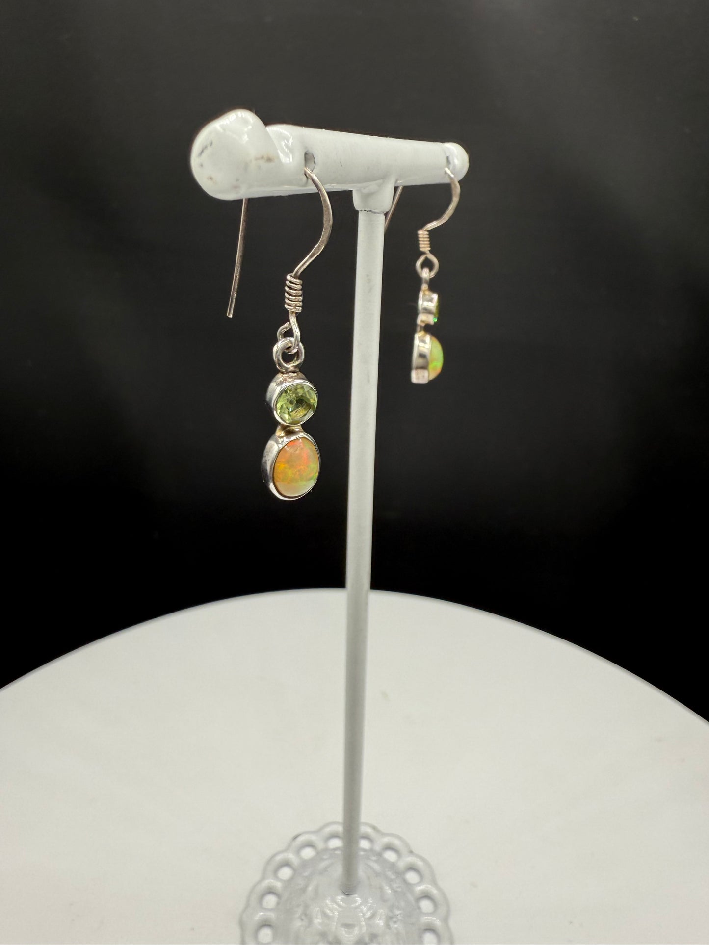 Natural Ethiopian Opal & Peridot Sterling Silver Dangle Earrings