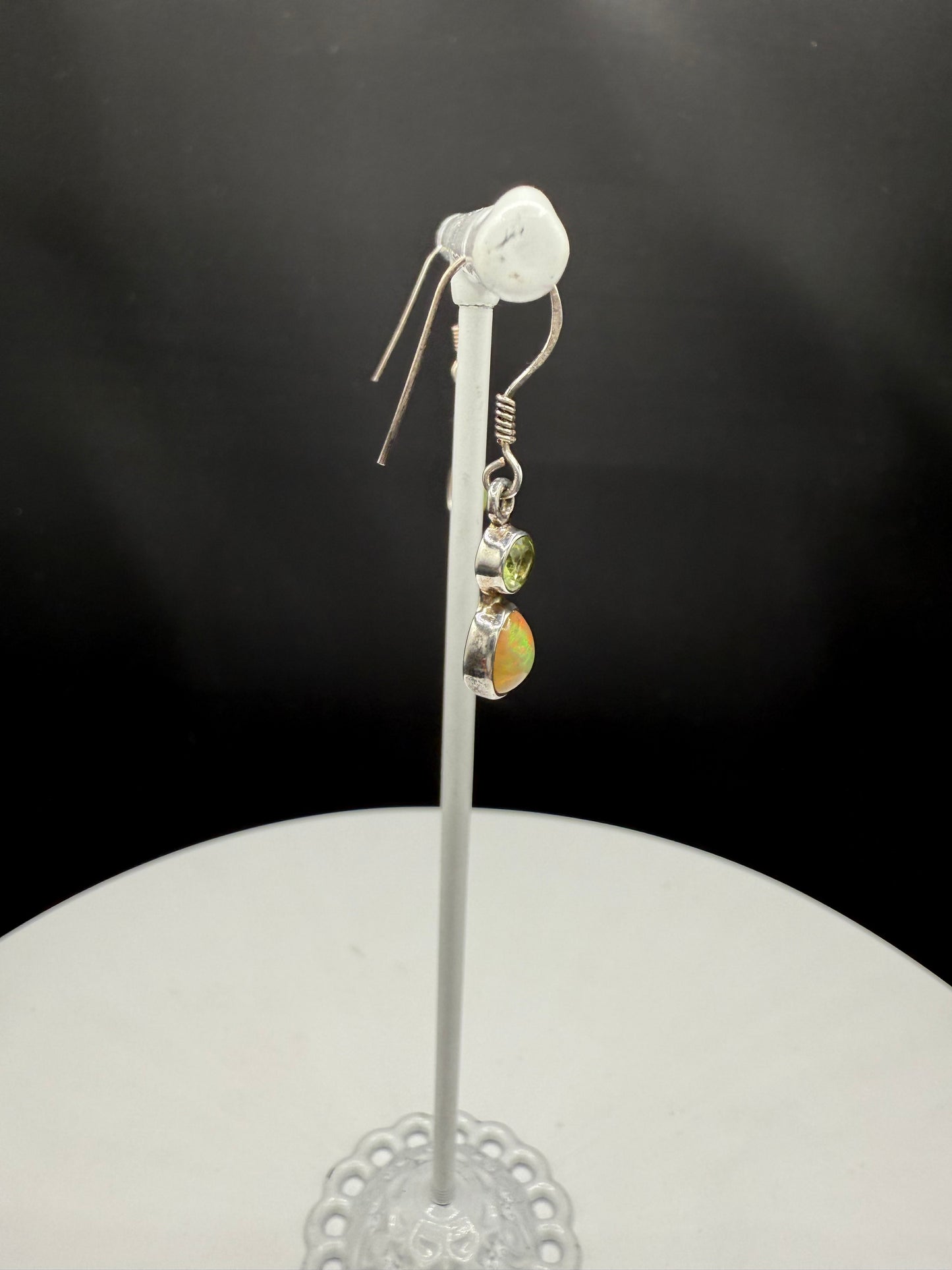 Natural Ethiopian Opal & Peridot Sterling Silver Dangle Earrings