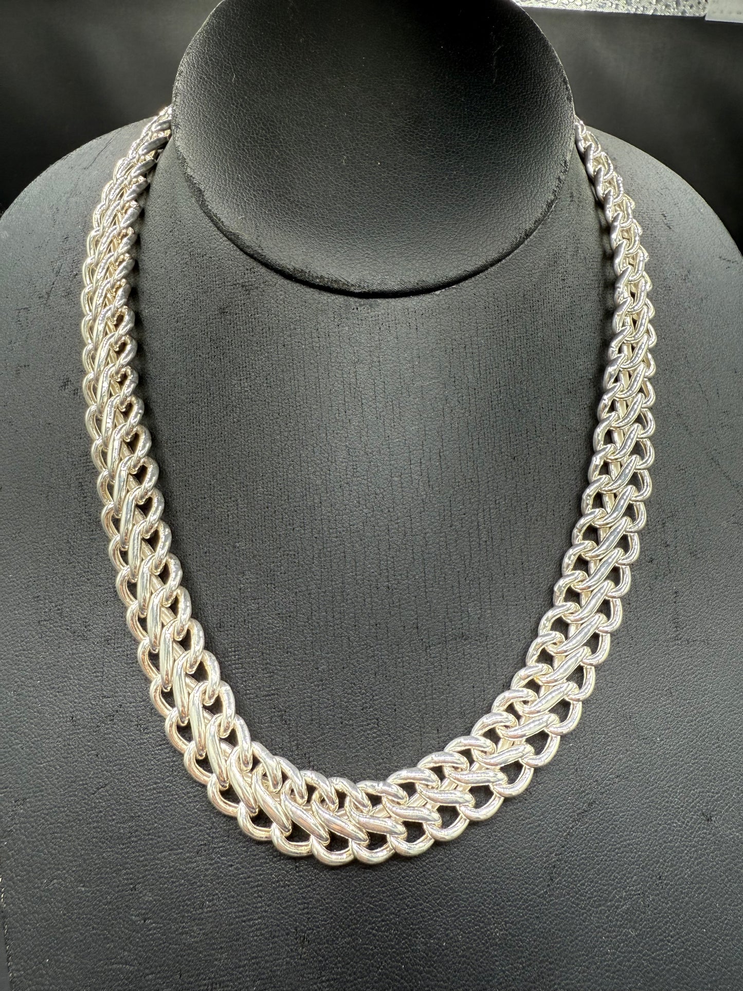 Heavy Solid Sterling Silver Double Curb Chain Necklace 17.75”