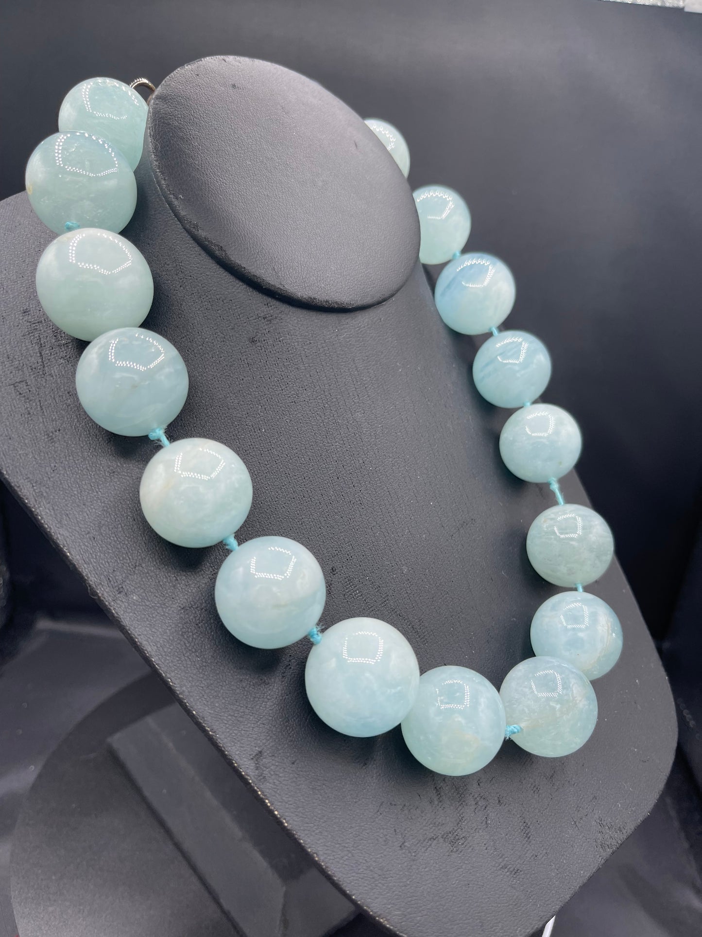 1500 Carat Natural Aquamarine Beaded Sterling Silver Necklace