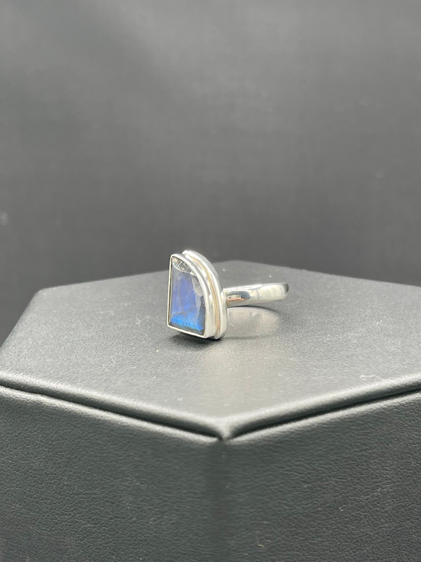 Natural Labradorite Fancy Cut Sterling Silver Ring (Size 8)
