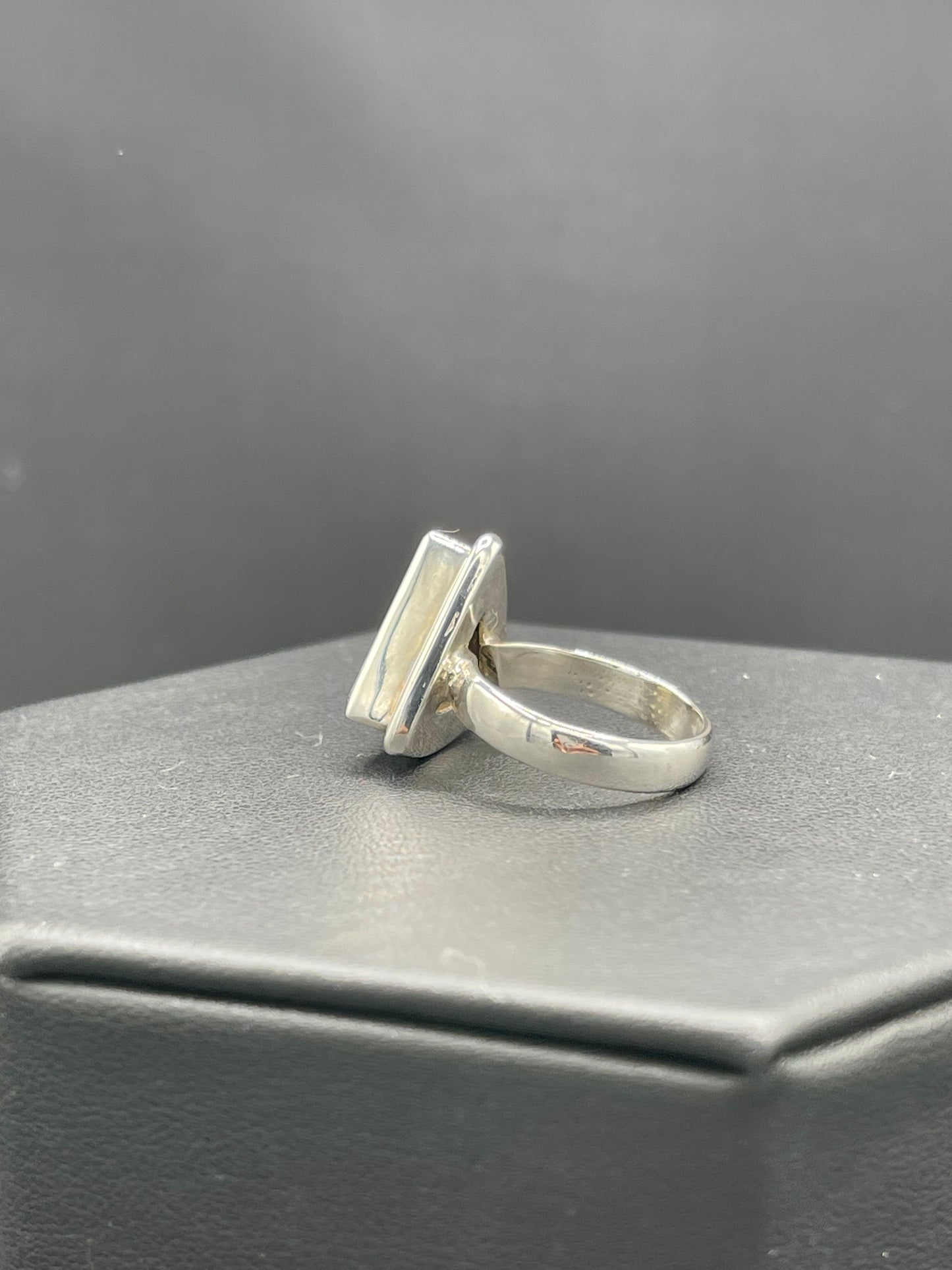 Natural Labradorite Trillion Cut Sterling Silver Ring (Size 8)