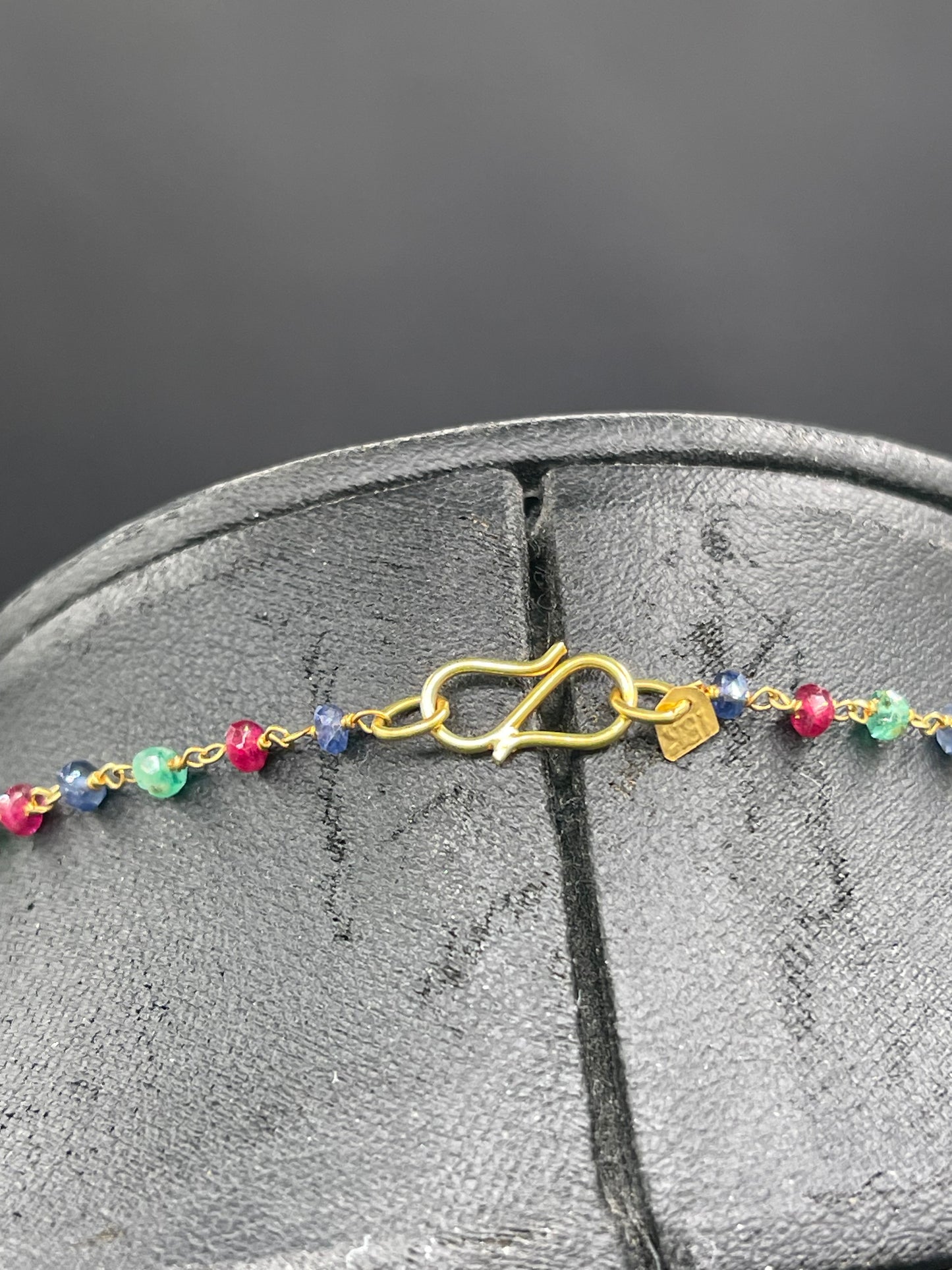 Faceted Ruby Emerald & Sapphire 18K Handmade Necklace (18 Inches)