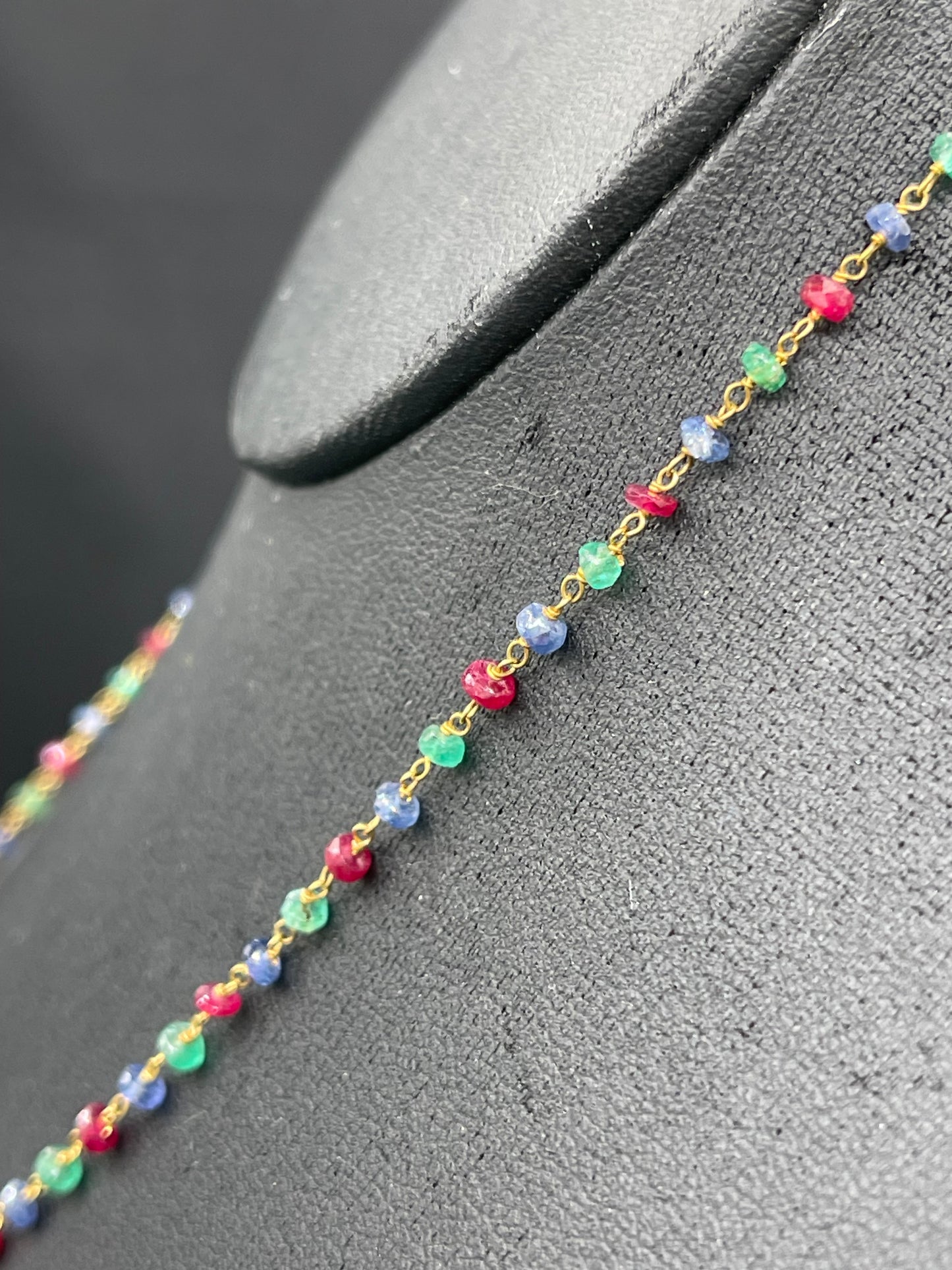 Faceted Ruby Emerald & Sapphire 18K Handmade Necklace (18 Inches)