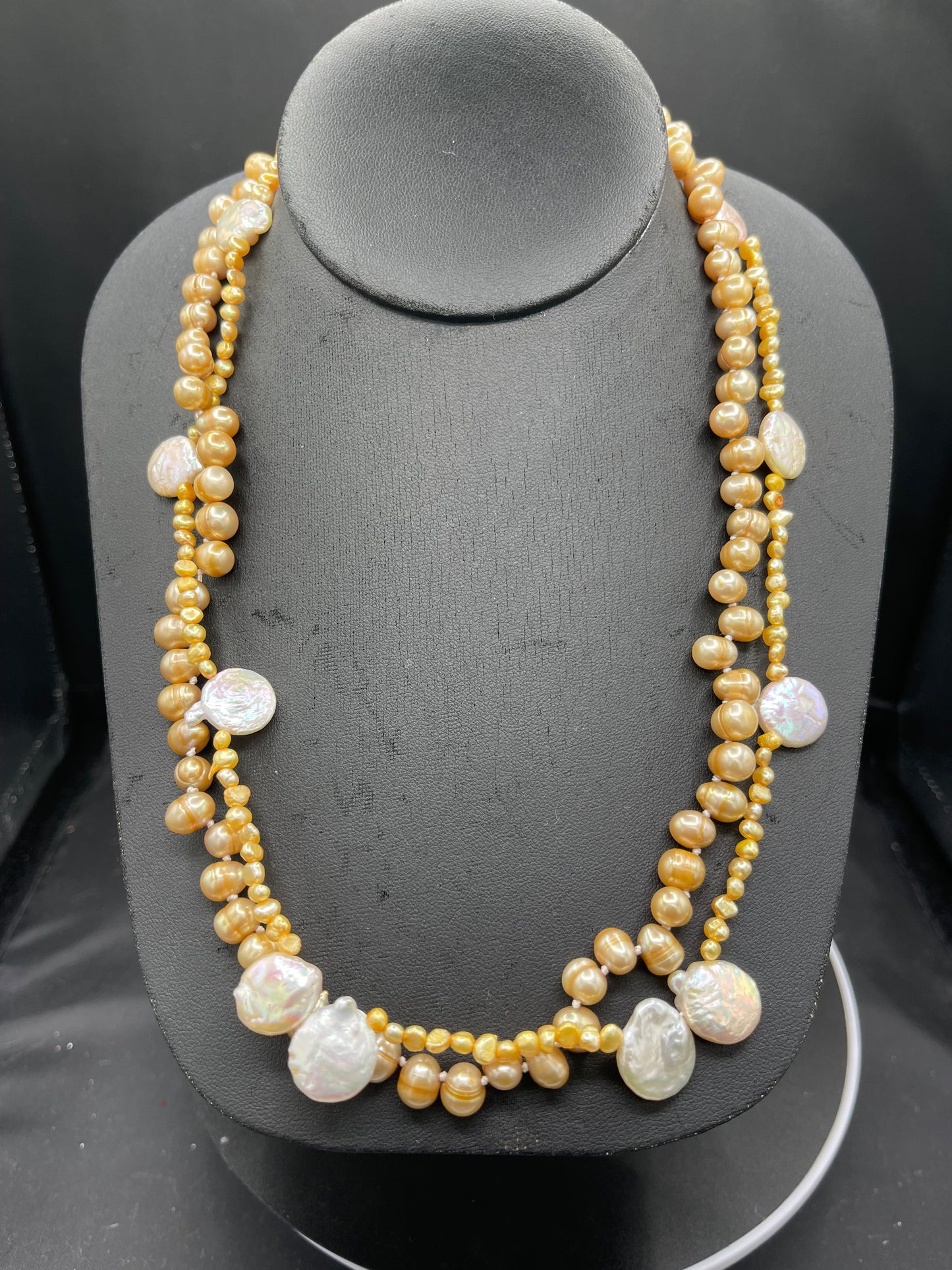 Natural Freshwater Pearl Double Stranded Beaded Sterling Silver Clasp Necklace