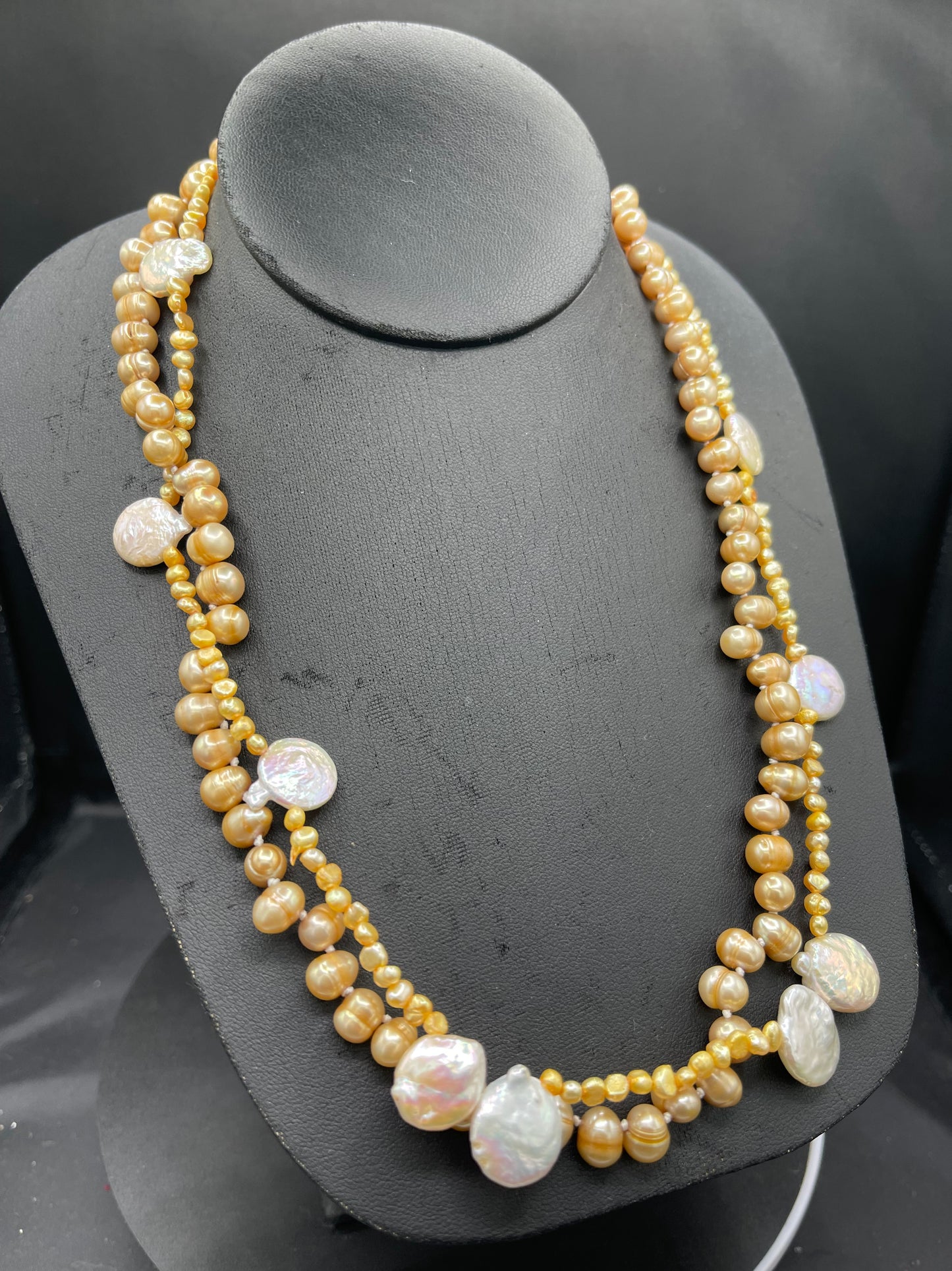 Natural Freshwater Pearl Double Stranded Beaded Sterling Silver Clasp Necklace