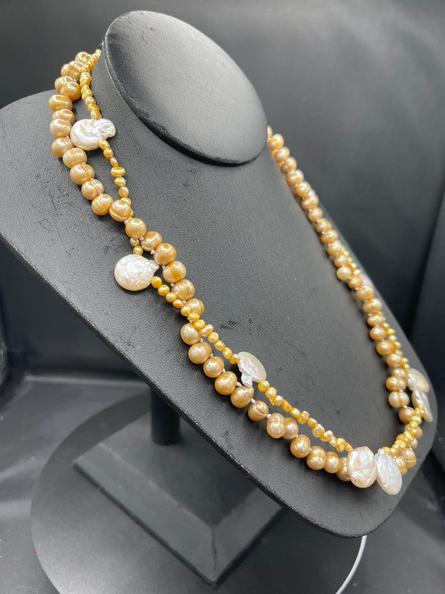 Natural Freshwater Pearl Double Stranded Beaded Sterling Silver Clasp Necklace
