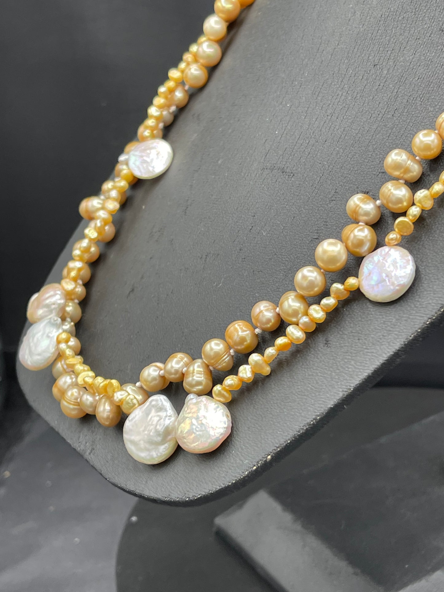 Natural Freshwater Pearl Double Stranded Beaded Sterling Silver Clasp Necklace