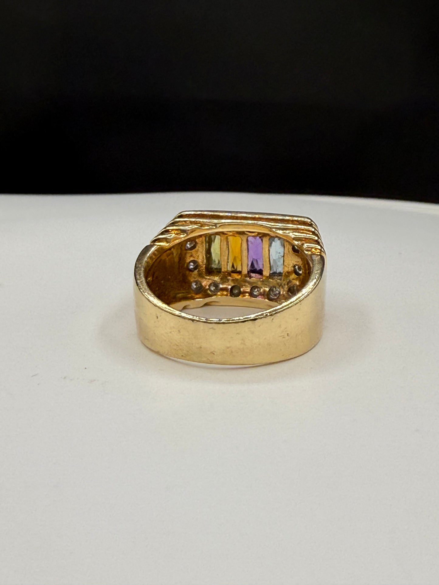 Vintage 14K Yellow Gold Men’s Multi-Gemstone & Diamond Halo Ring – Size 7.75