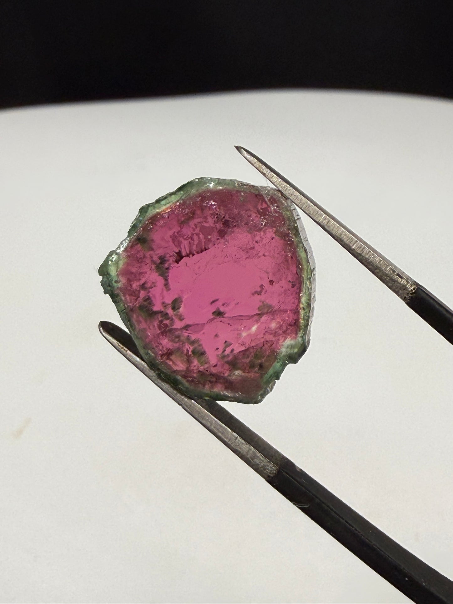Natural 10.43ct Watermelon Tourmaline Slice – Polished Bi-Color Gemstone for Jewelry or Collection (16x15mm)