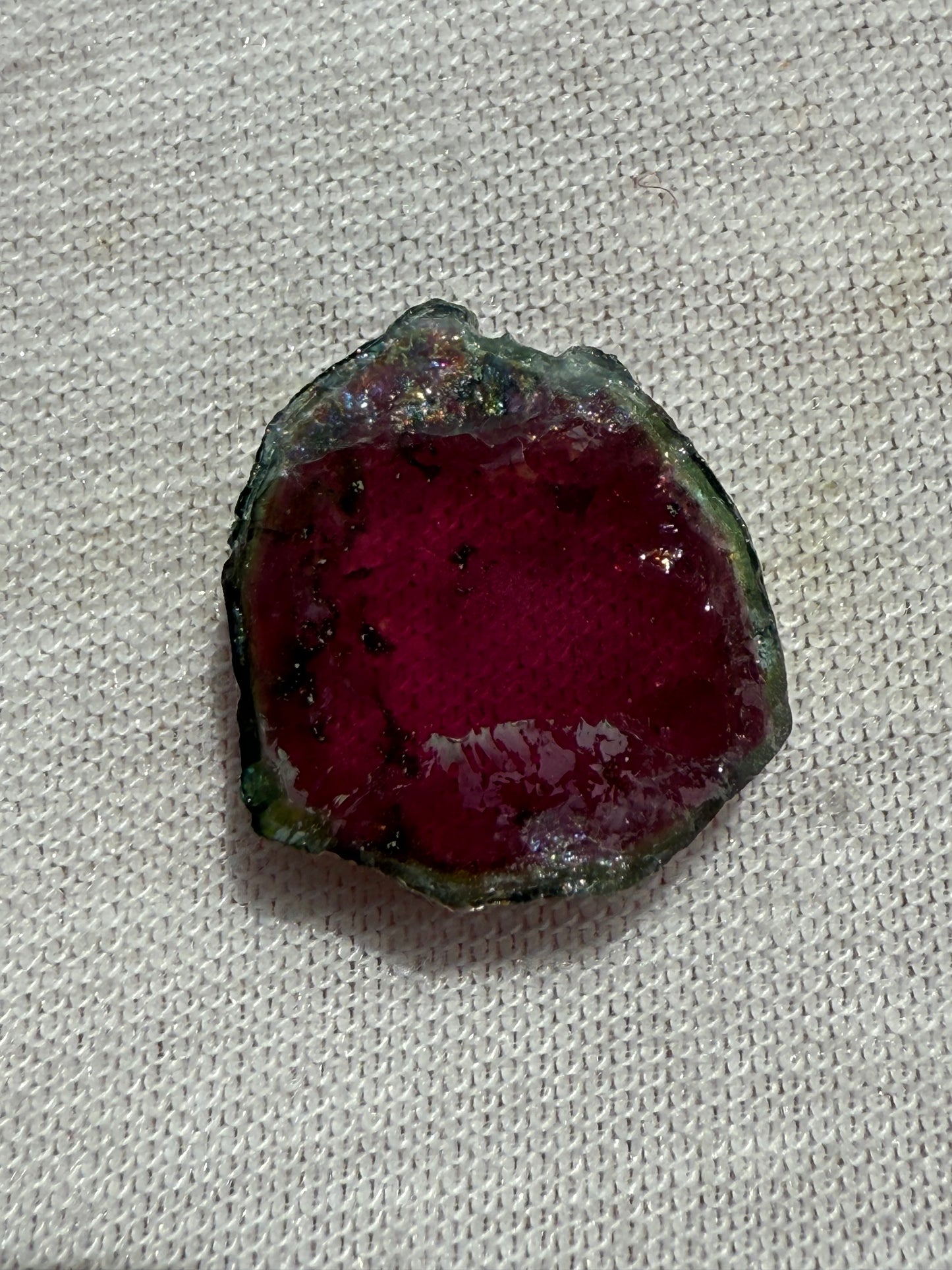 Natural 10.43ct Watermelon Tourmaline Slice – Polished Bi-Color Gemstone for Jewelry or Collection (16x15mm)