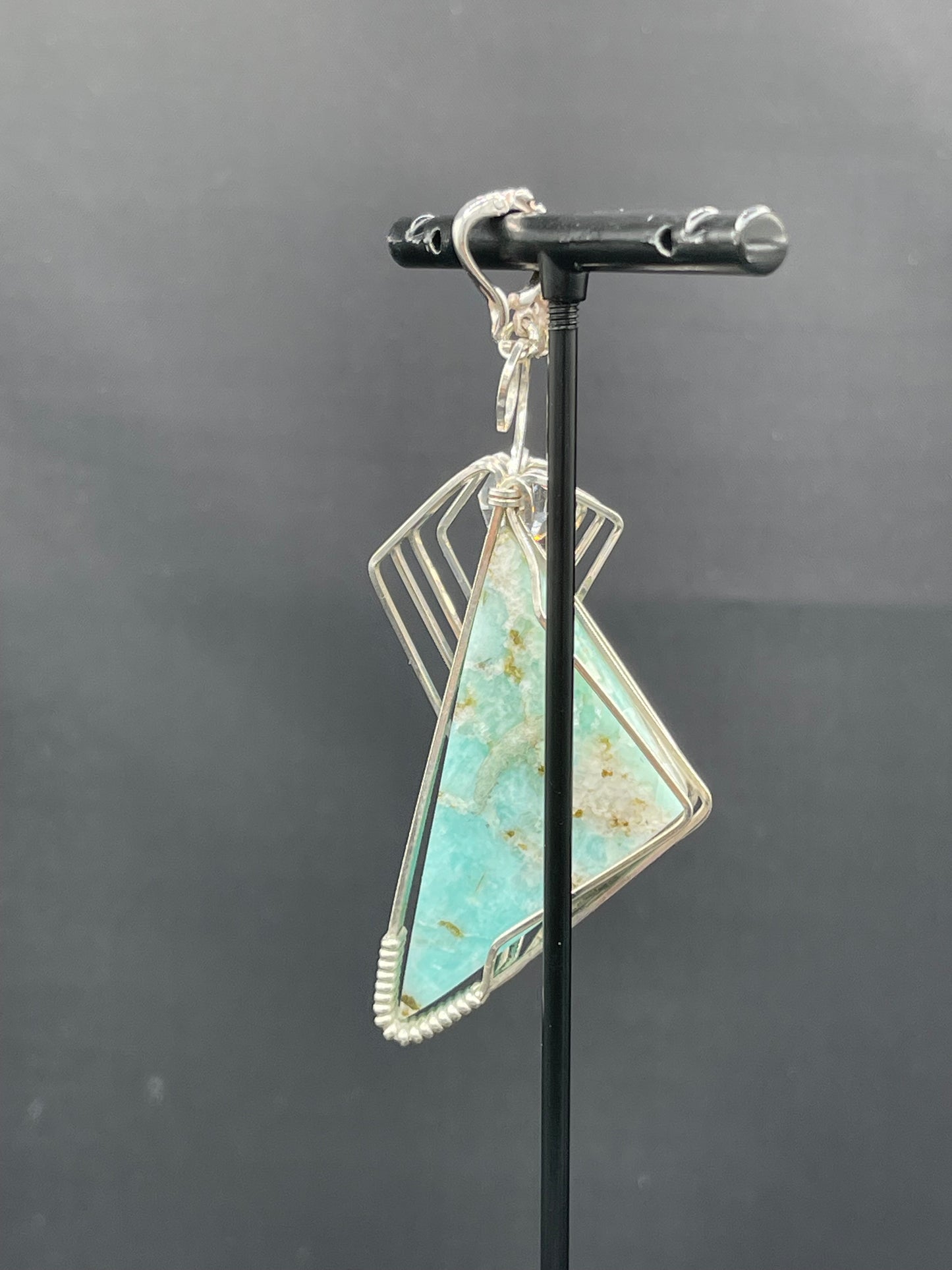 Natural Larimar & Swarovski Crystal Sterling Silver Wire Wrapped Pendant