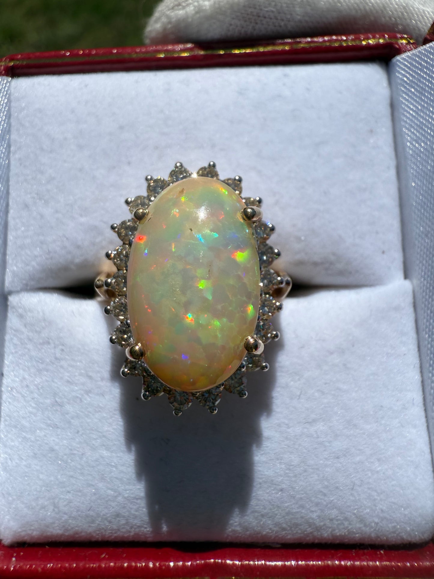 Natural Ethiopian Opal & Diamond Halo 14k Yellow Gold Ring (Size 8.25)