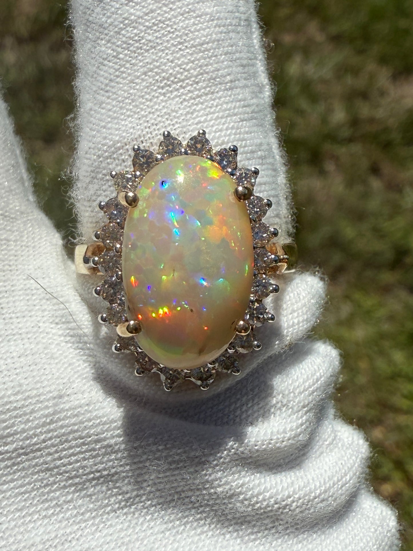 Natural Ethiopian Opal & Diamond Halo 14k Yellow Gold Ring (Size 8.25)