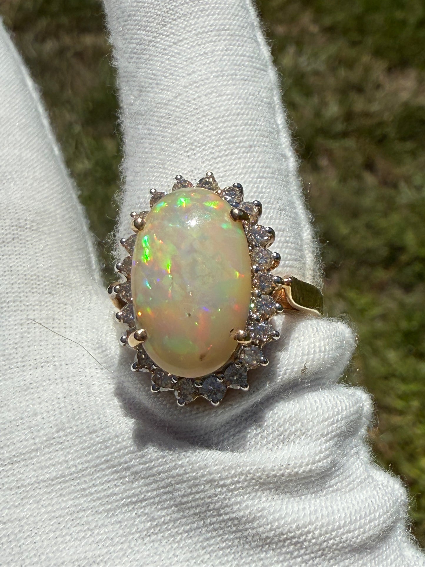 Natural Ethiopian Opal & Diamond Halo 14k Yellow Gold Ring (Size 8.25)