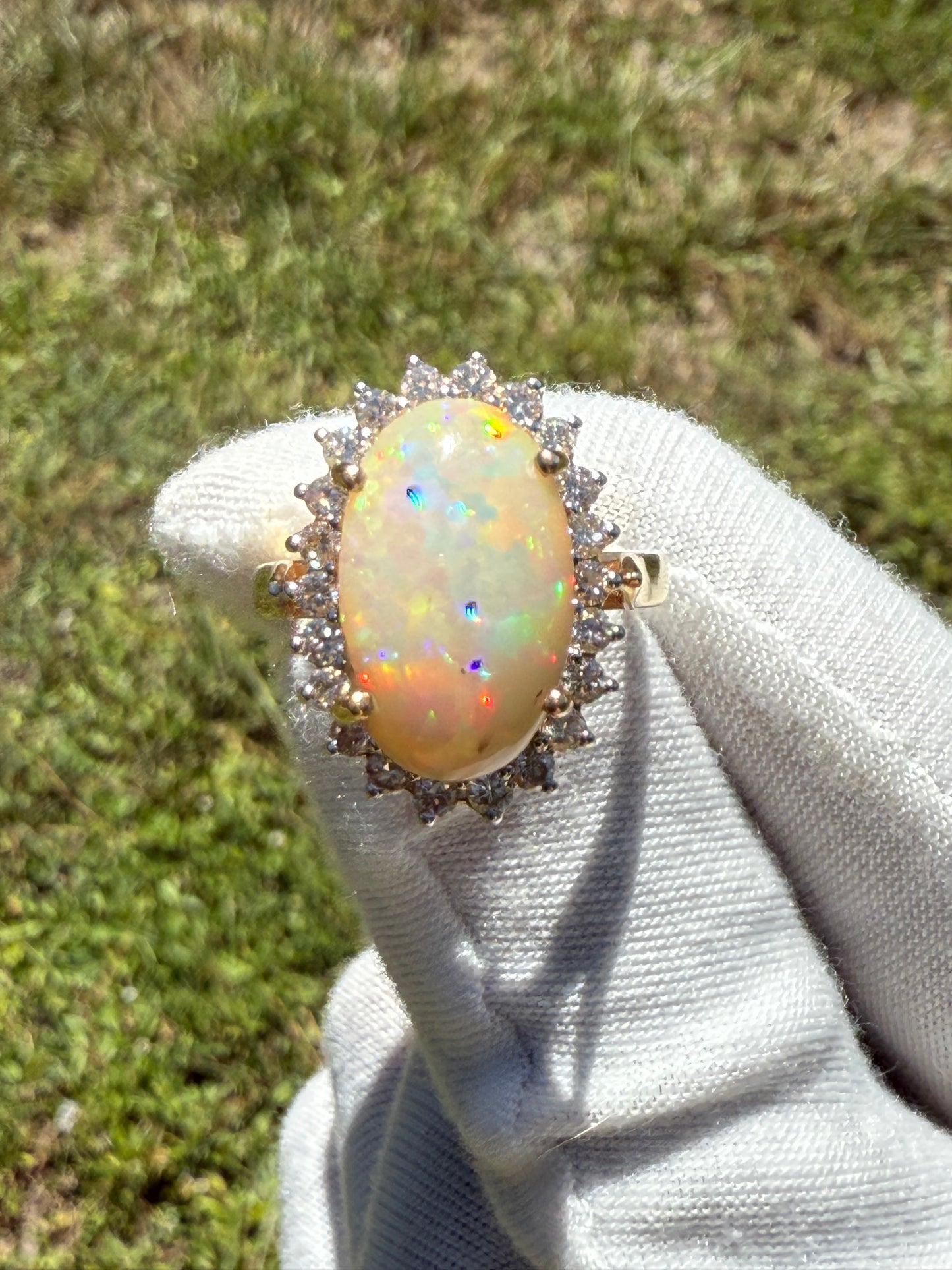 Natural Ethiopian Opal & Diamond Halo 14k Yellow Gold Ring (Size 8.25)