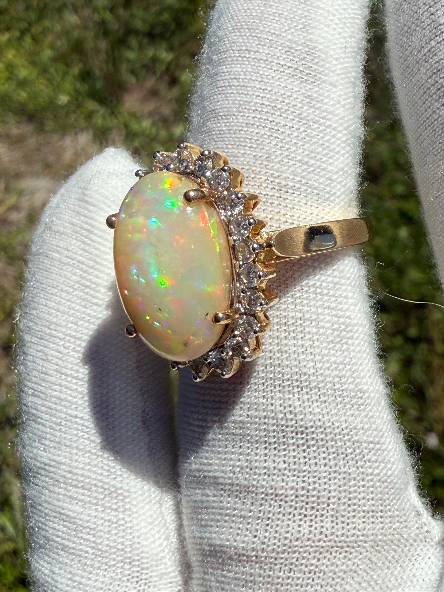 Natural Ethiopian Opal & Diamond Halo 14k Yellow Gold Ring (Size 8.25)