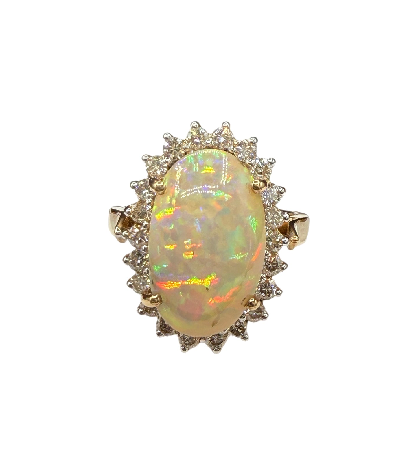 Natural Ethiopian Opal & Diamond Halo 14k Yellow Gold Ring (Size 8.25)
