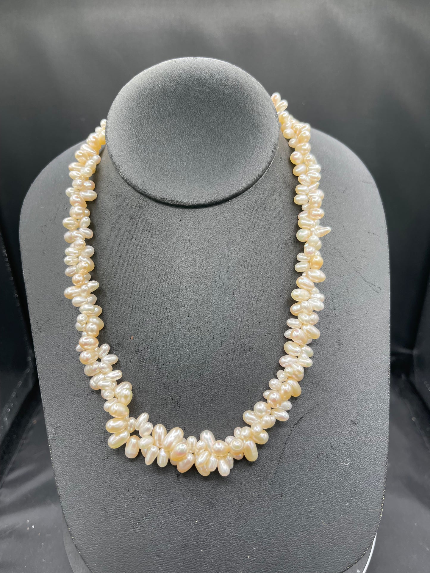 Natural Freshwater Pearl Double Stranded Sterling Silver Clasp Necklace