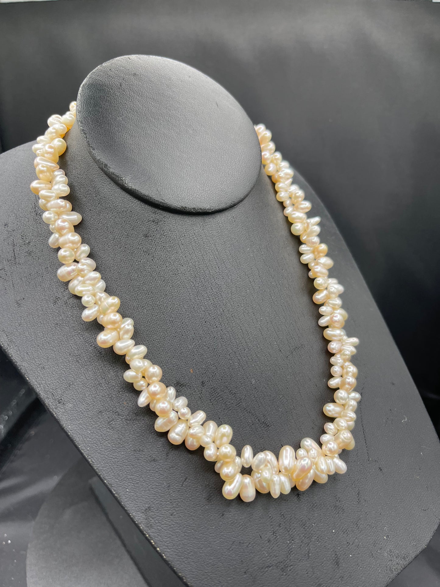 Natural Freshwater Pearl Double Stranded Sterling Silver Clasp Necklace