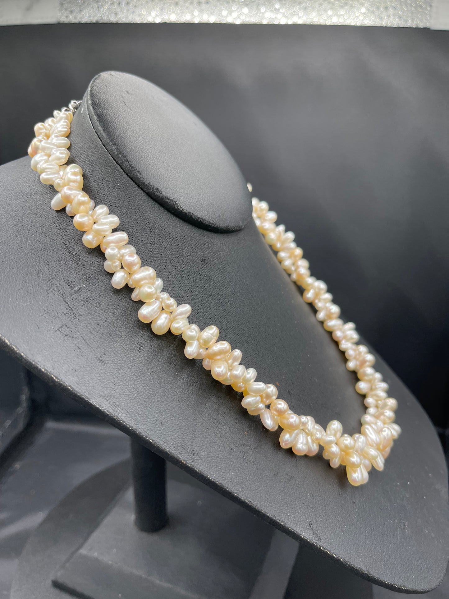 Natural Freshwater Pearl Double Stranded Sterling Silver Clasp Necklace