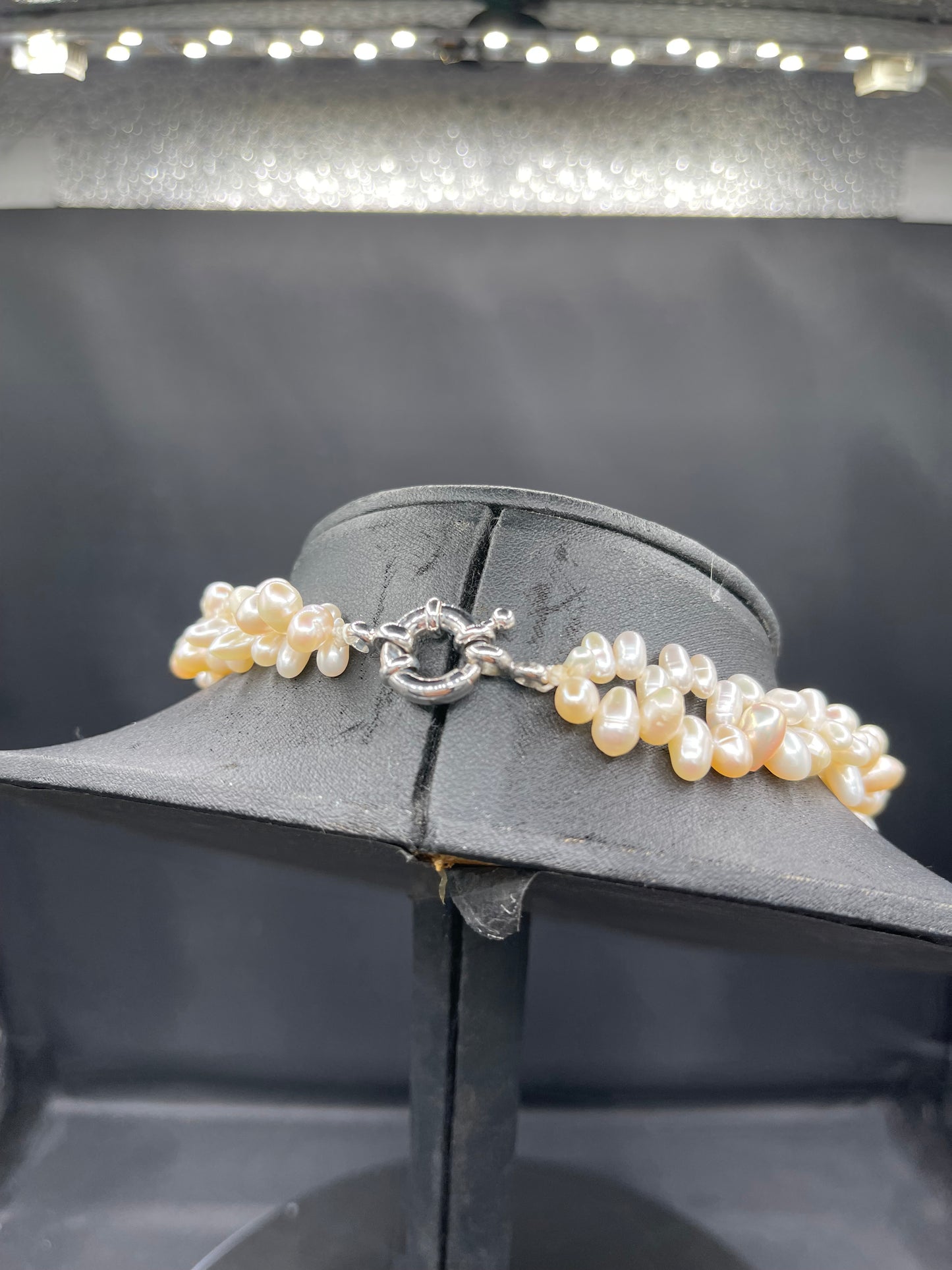 Natural Freshwater Pearl Double Stranded Sterling Silver Clasp Necklace