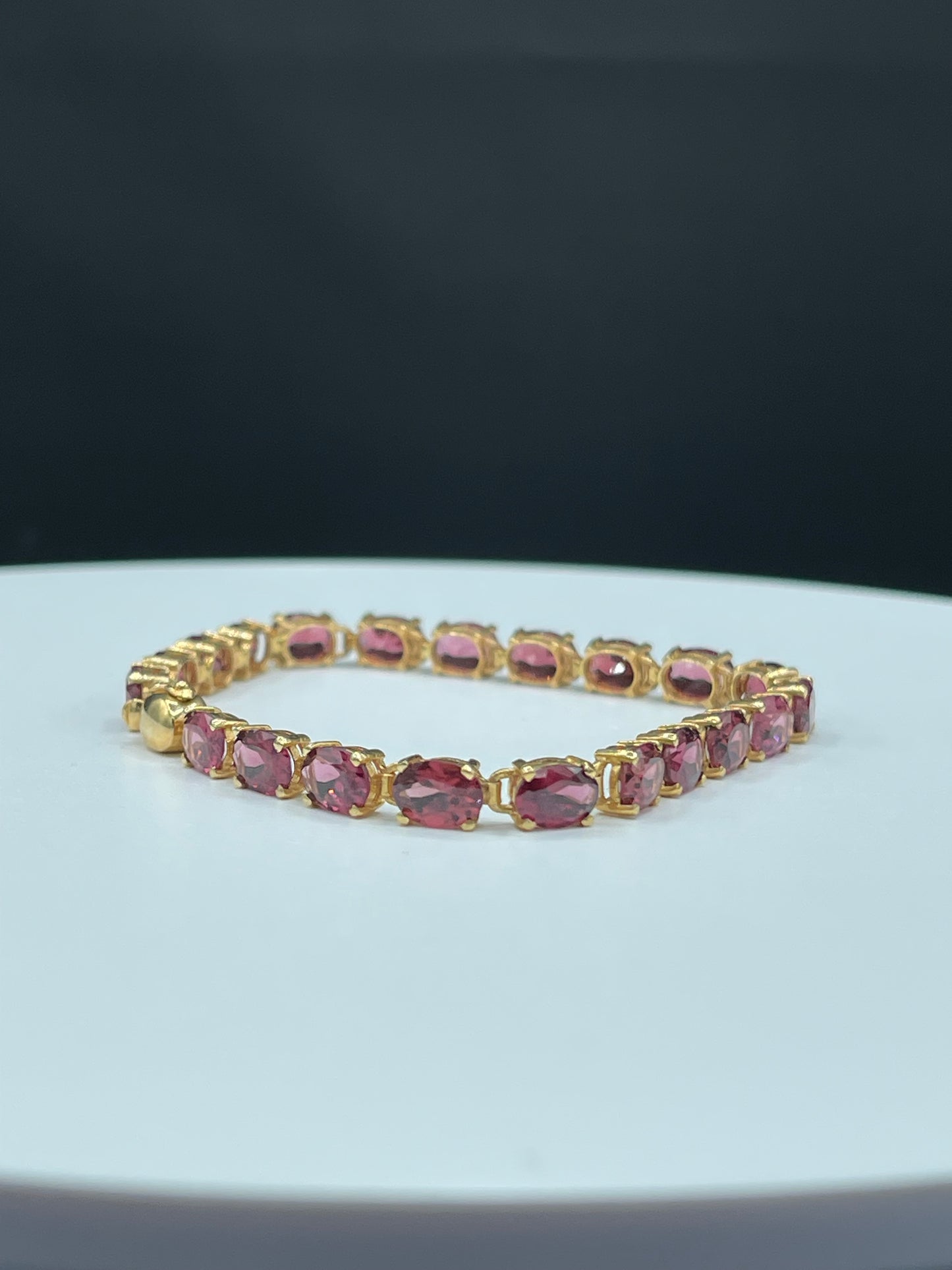 Natural Rhodolite Garnet 14k Yellow Gold Tennis Bracelet